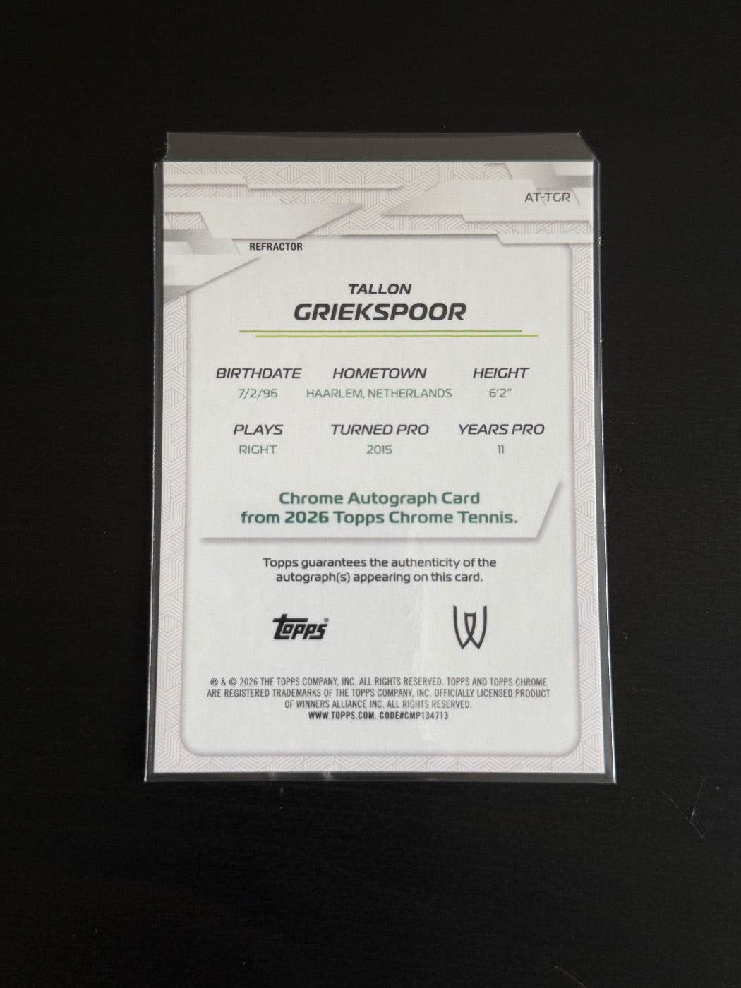 2026 Topps Chrome Tallon Griekspoor Refractor Auto