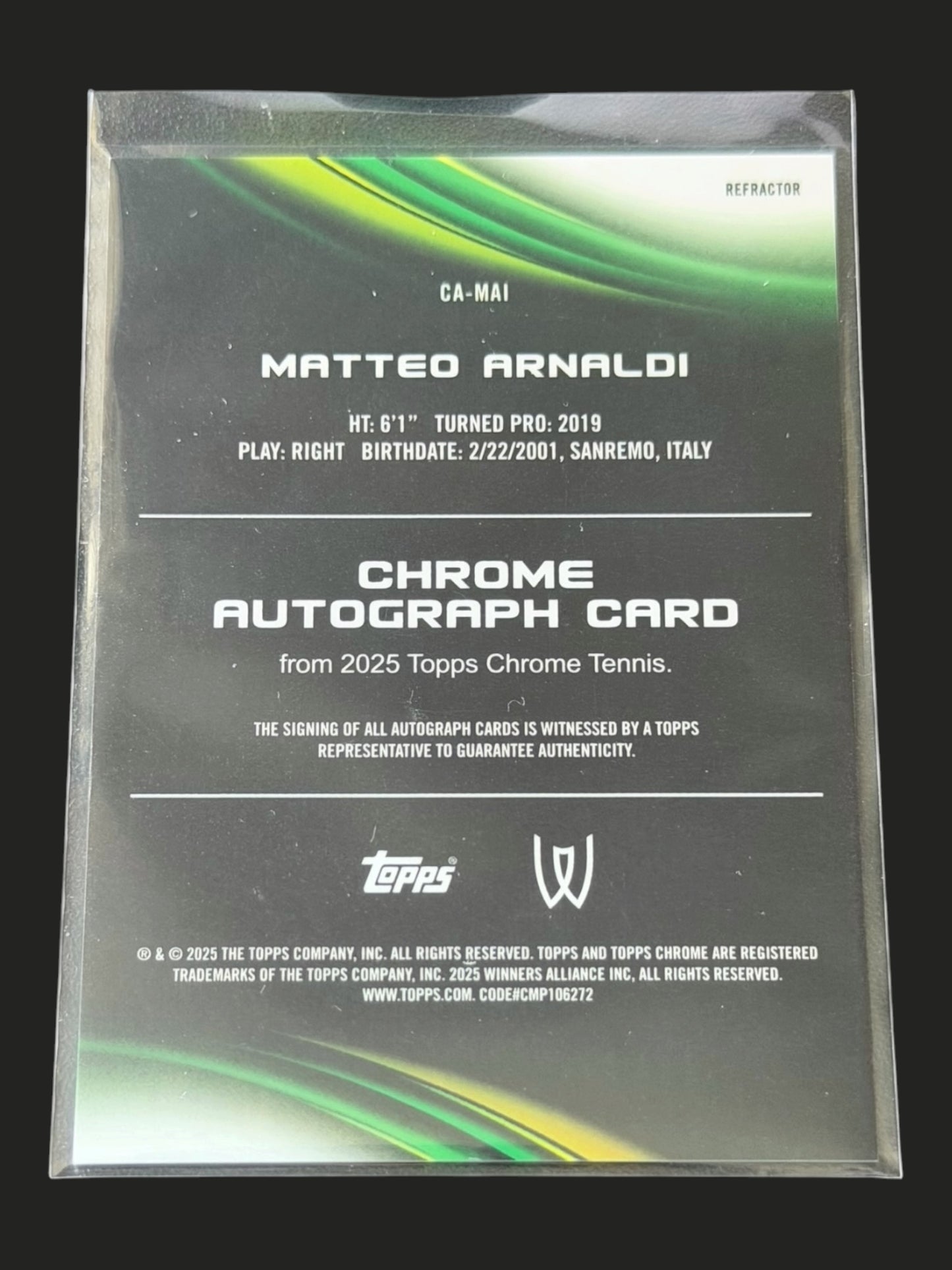 2025 Topps Chrome Refractor Autograph Matteo Arnaldi