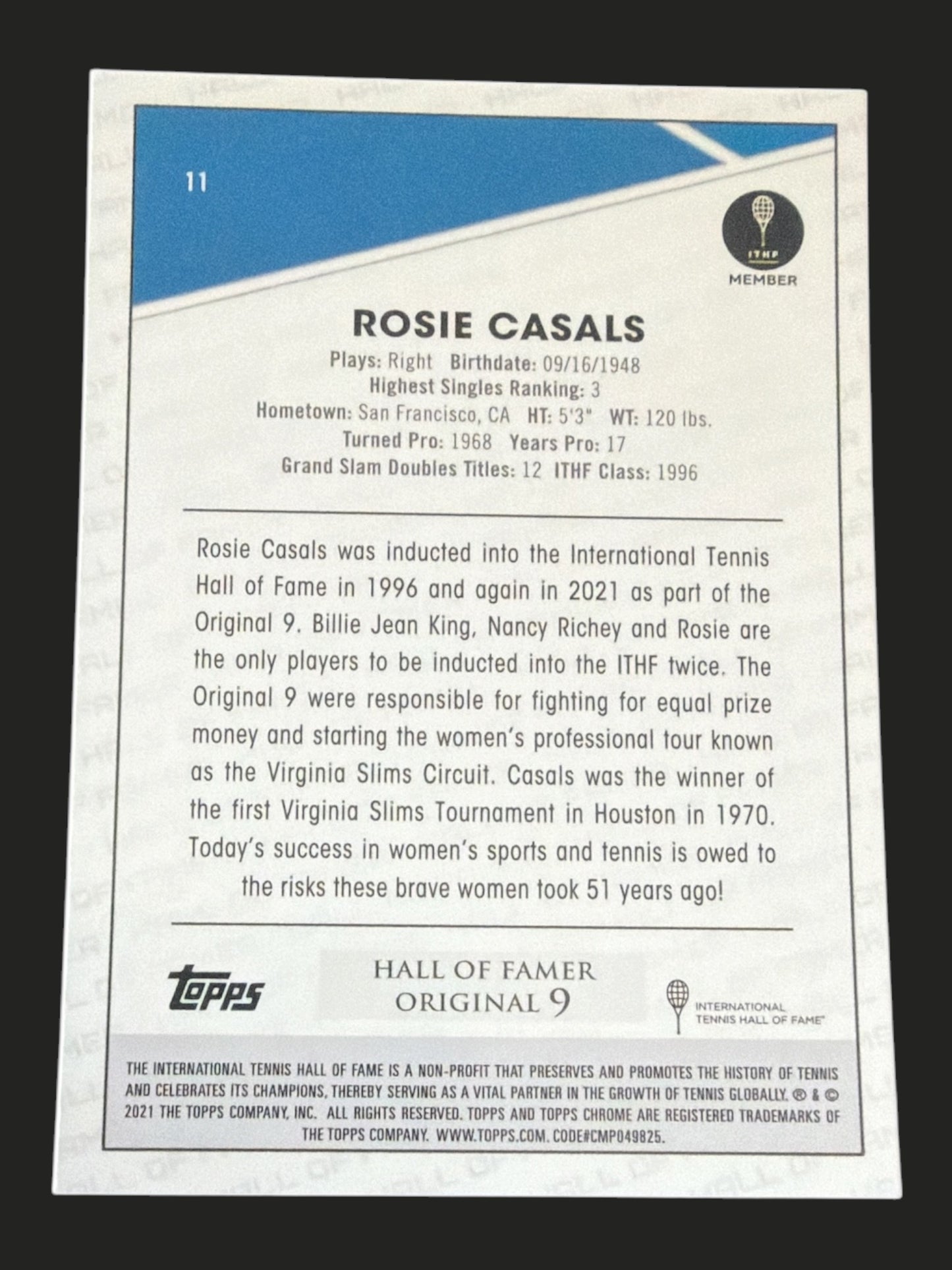 2021 Topps Chrome Tennis Rosie Casals