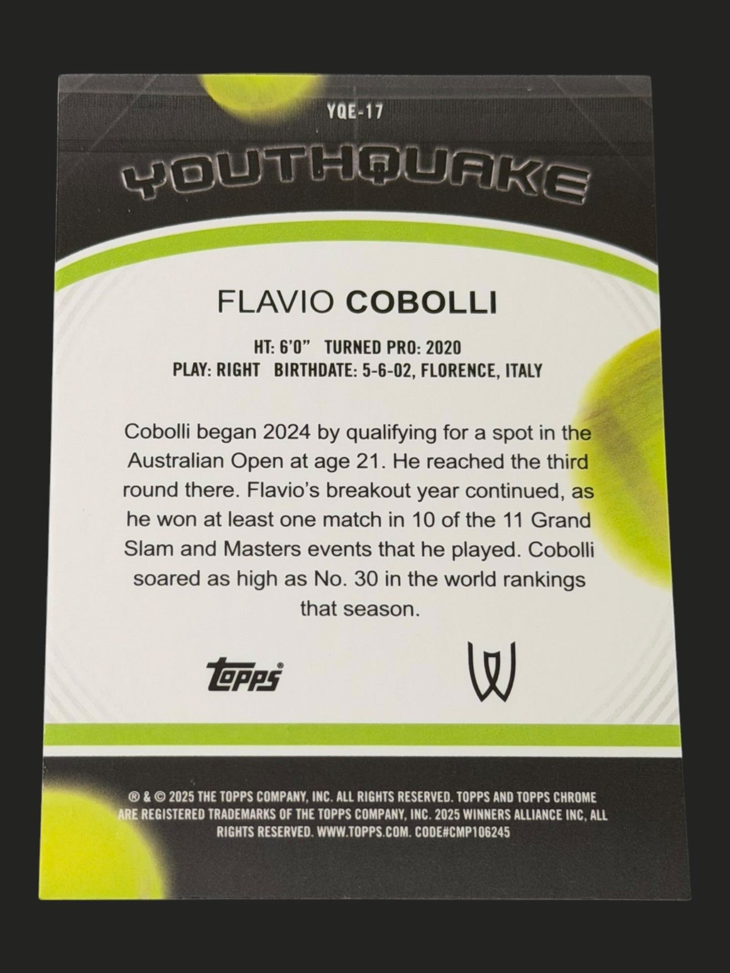 2025 Topps Chrome Youthquake Flavio Cobolli