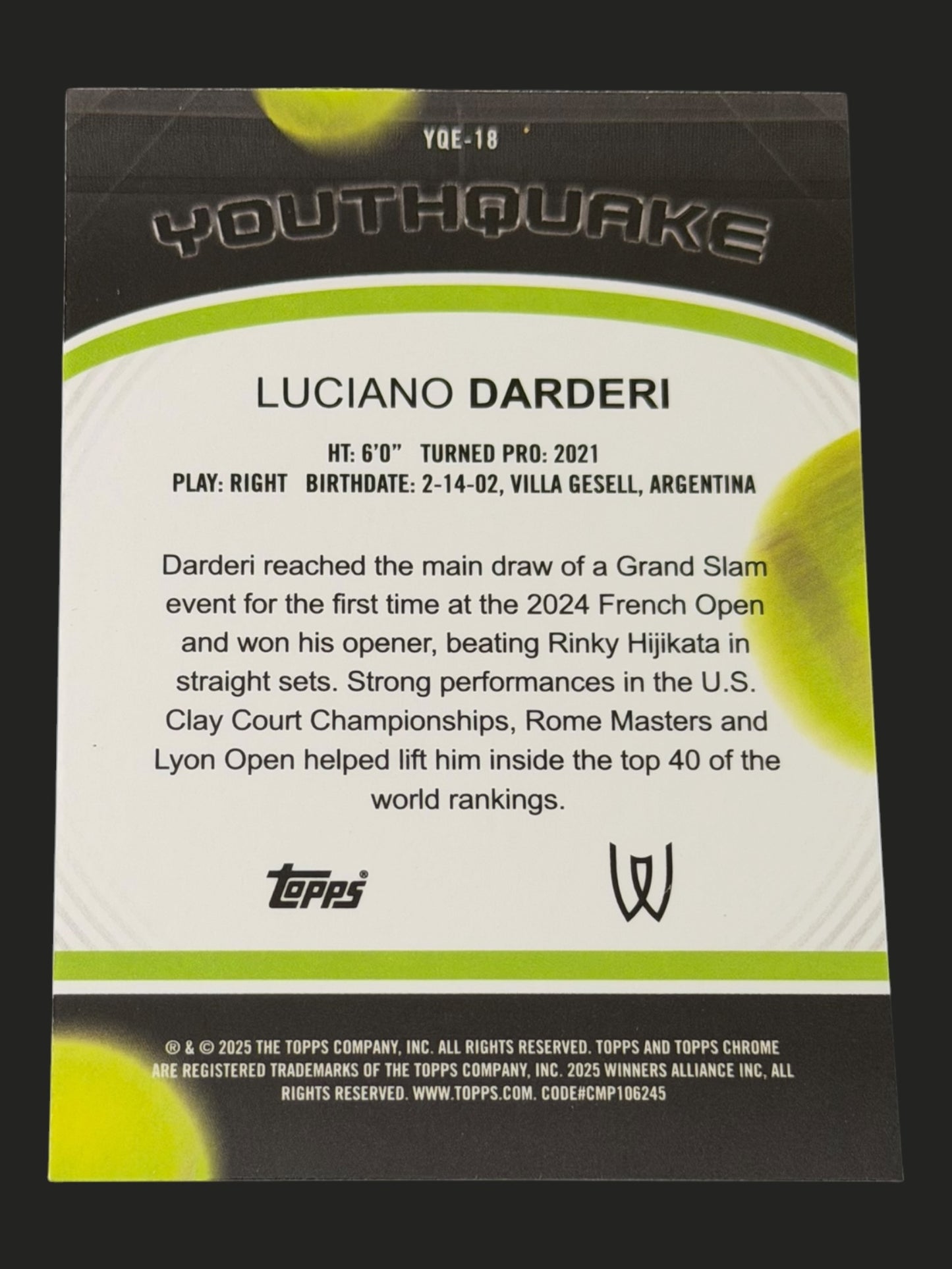 2025 Topps Chrome Youthquake Luciano Darderi