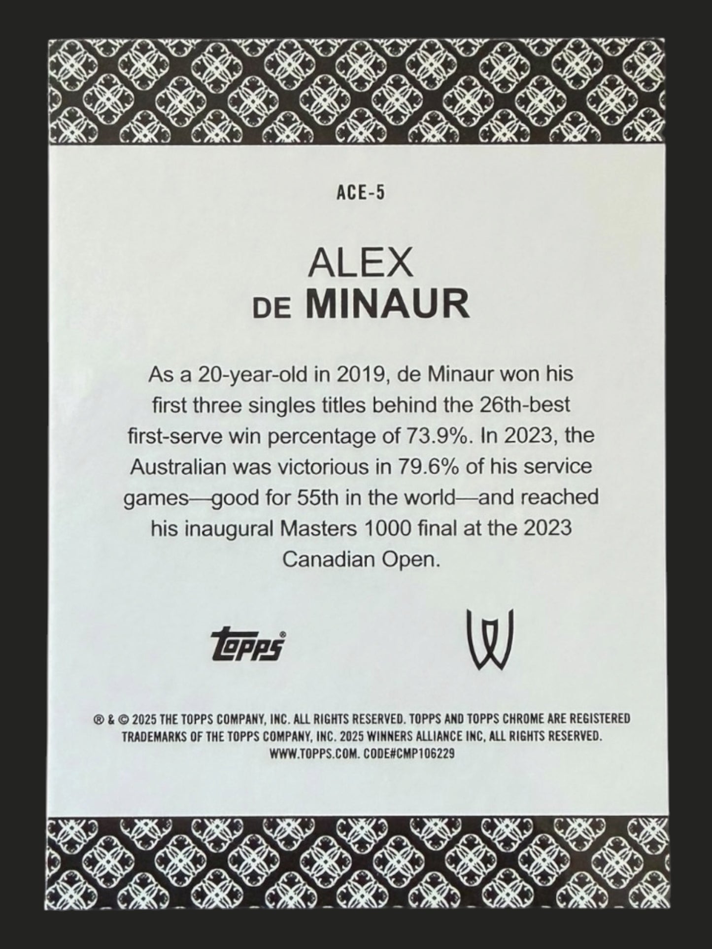 2025 Topps Chrome Tennis Aces Alex de Minaur