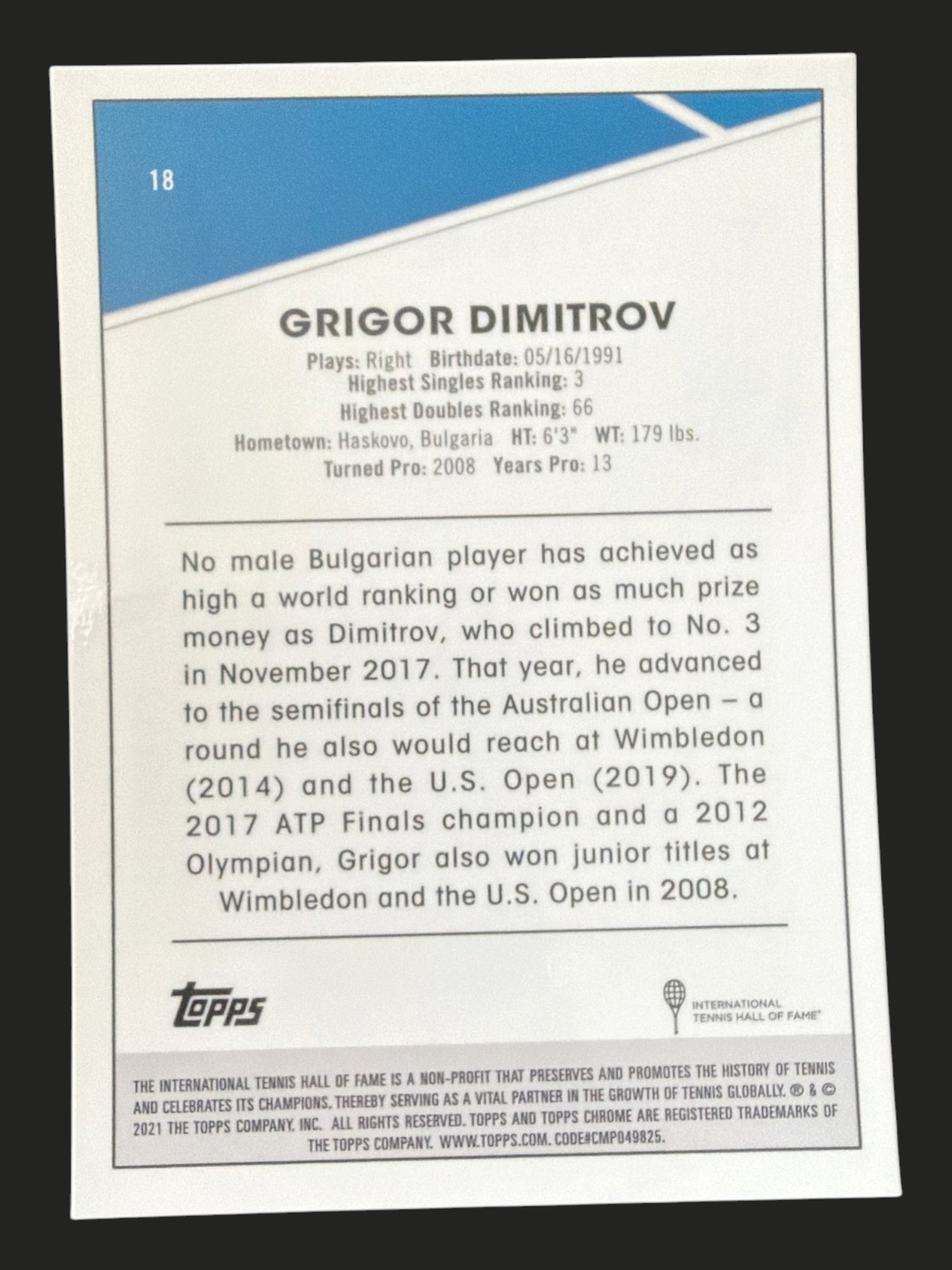 2021 Topps Chrome Tennis Grigor Dimitrov