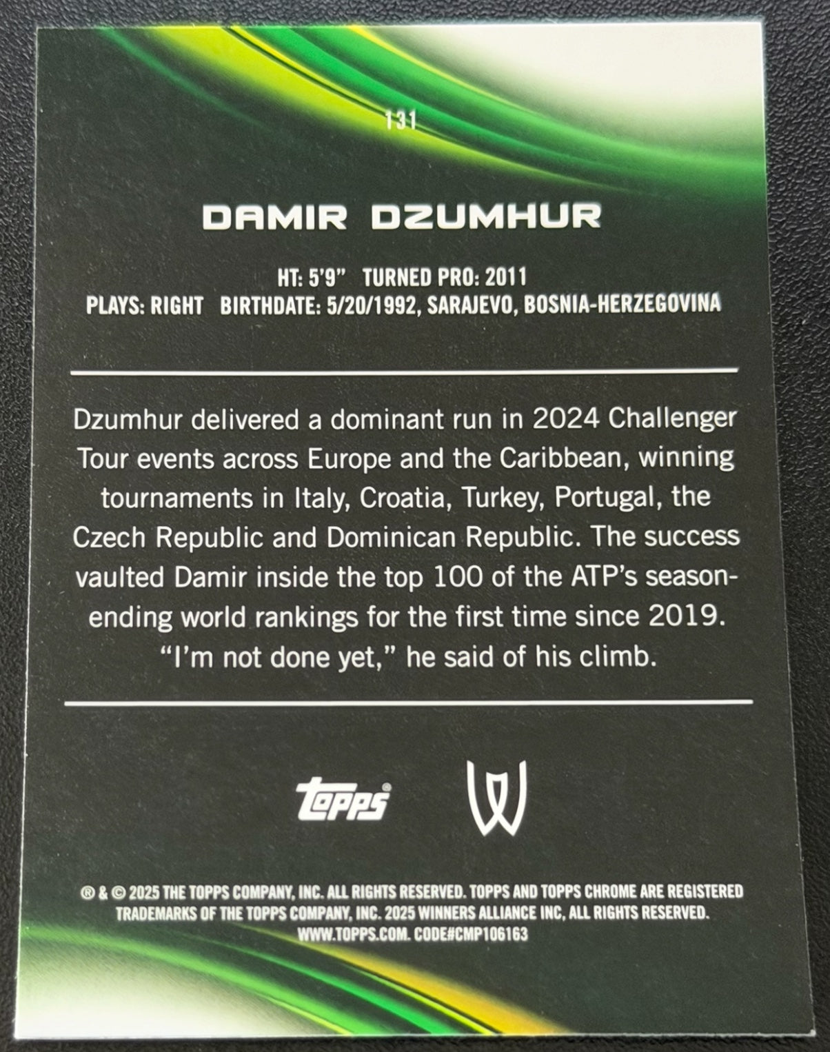 2025 Topps Chrome Tennis Aqua Refractor 111/199 Damir Dzumhur