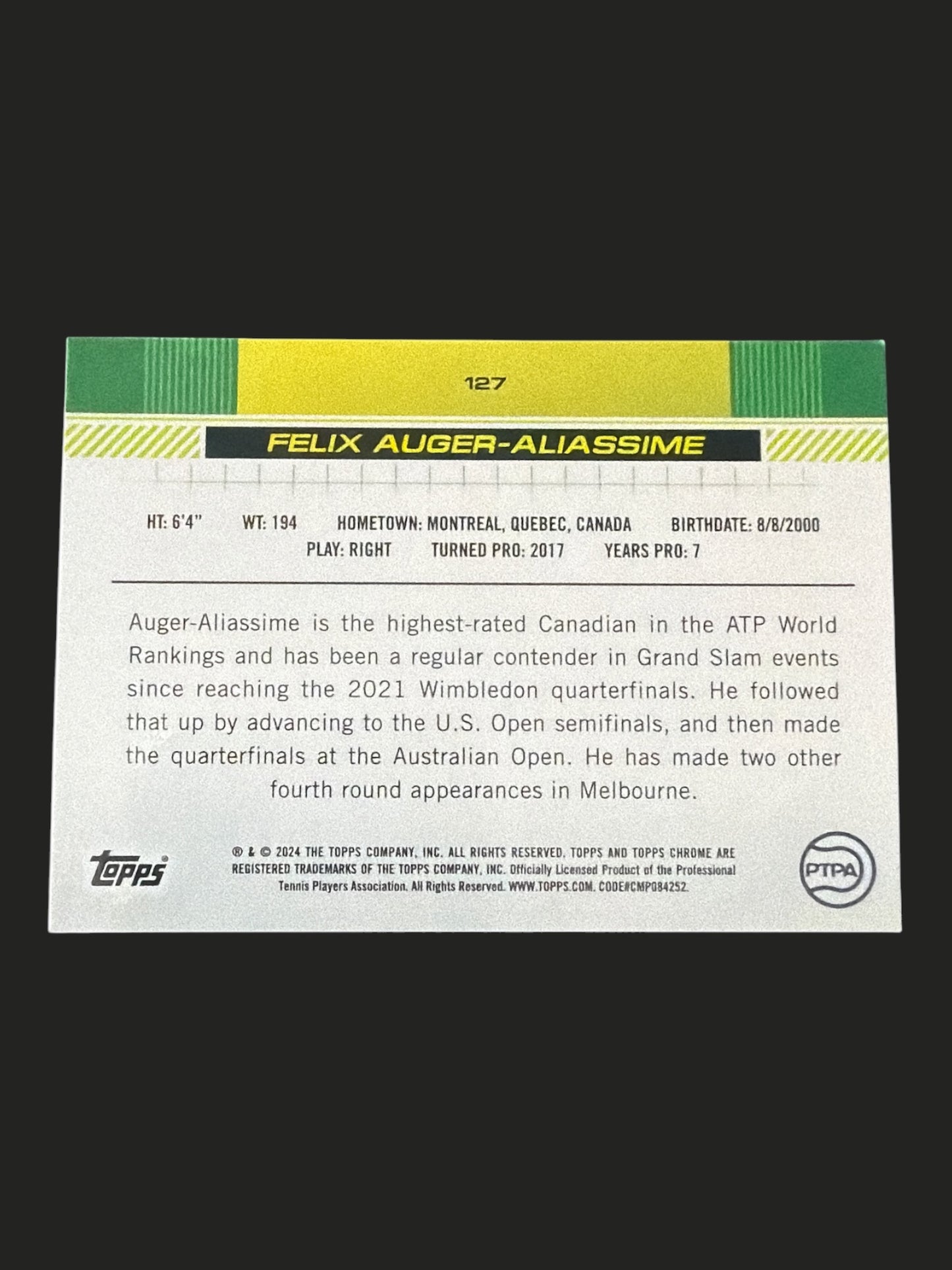 2024 Topps Chrome Negative Refractor Felix Auger-Aliassime