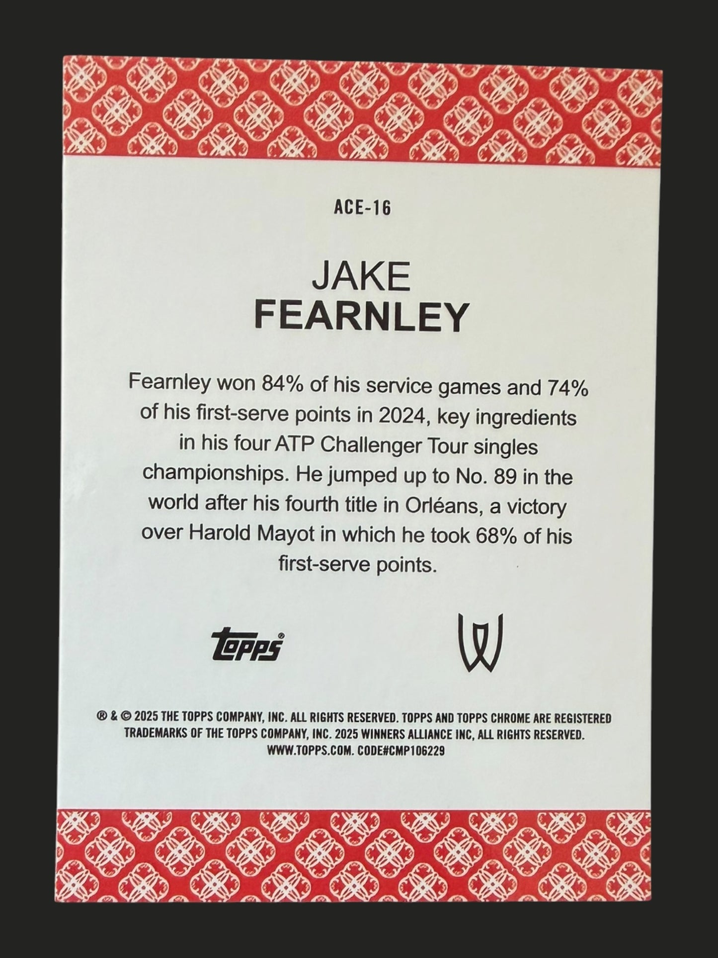2025 Topps Chrome Tennis Aces Jake Fearnley