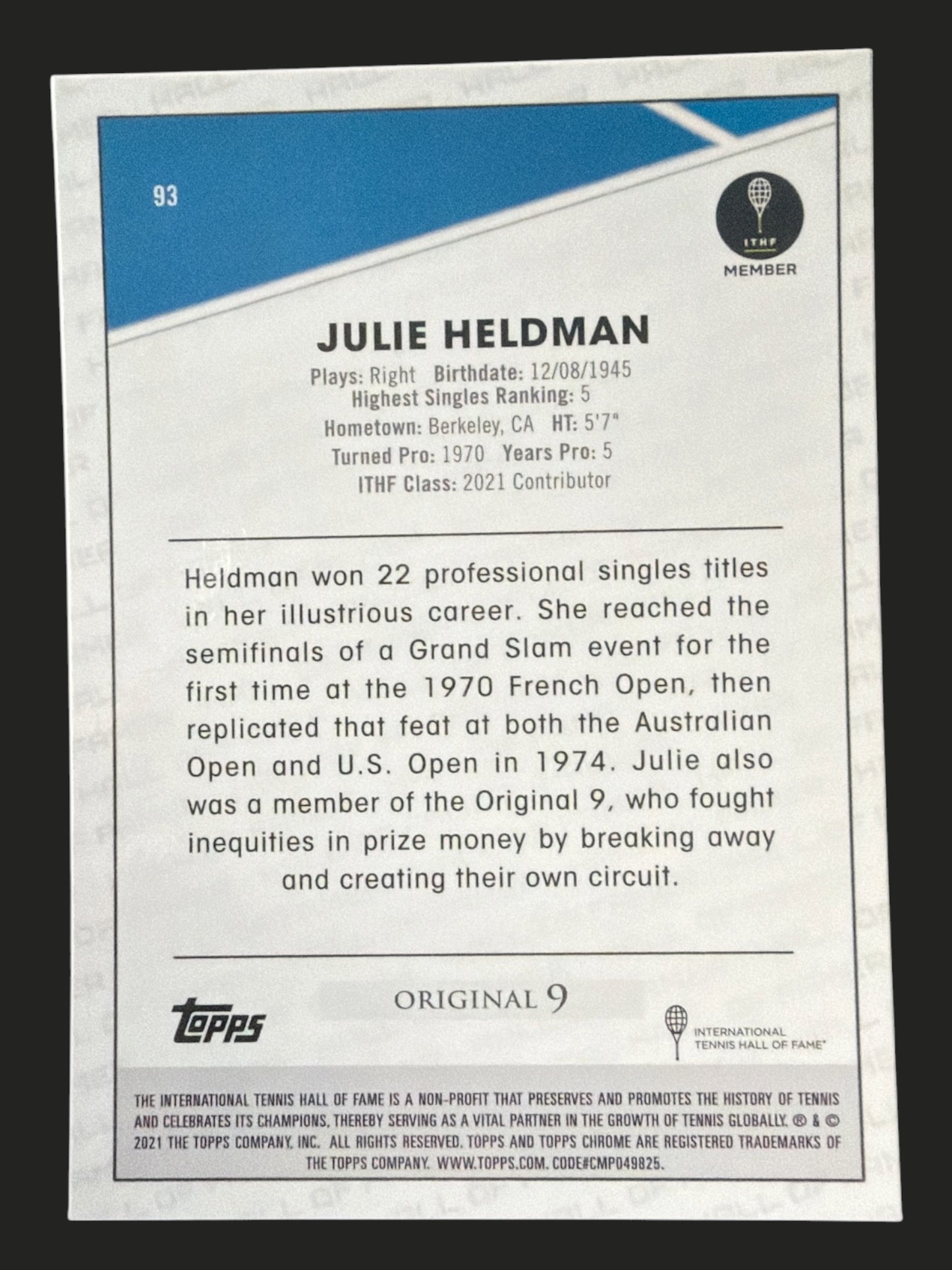2021 Topps Chrome Tennis Julie Heldman