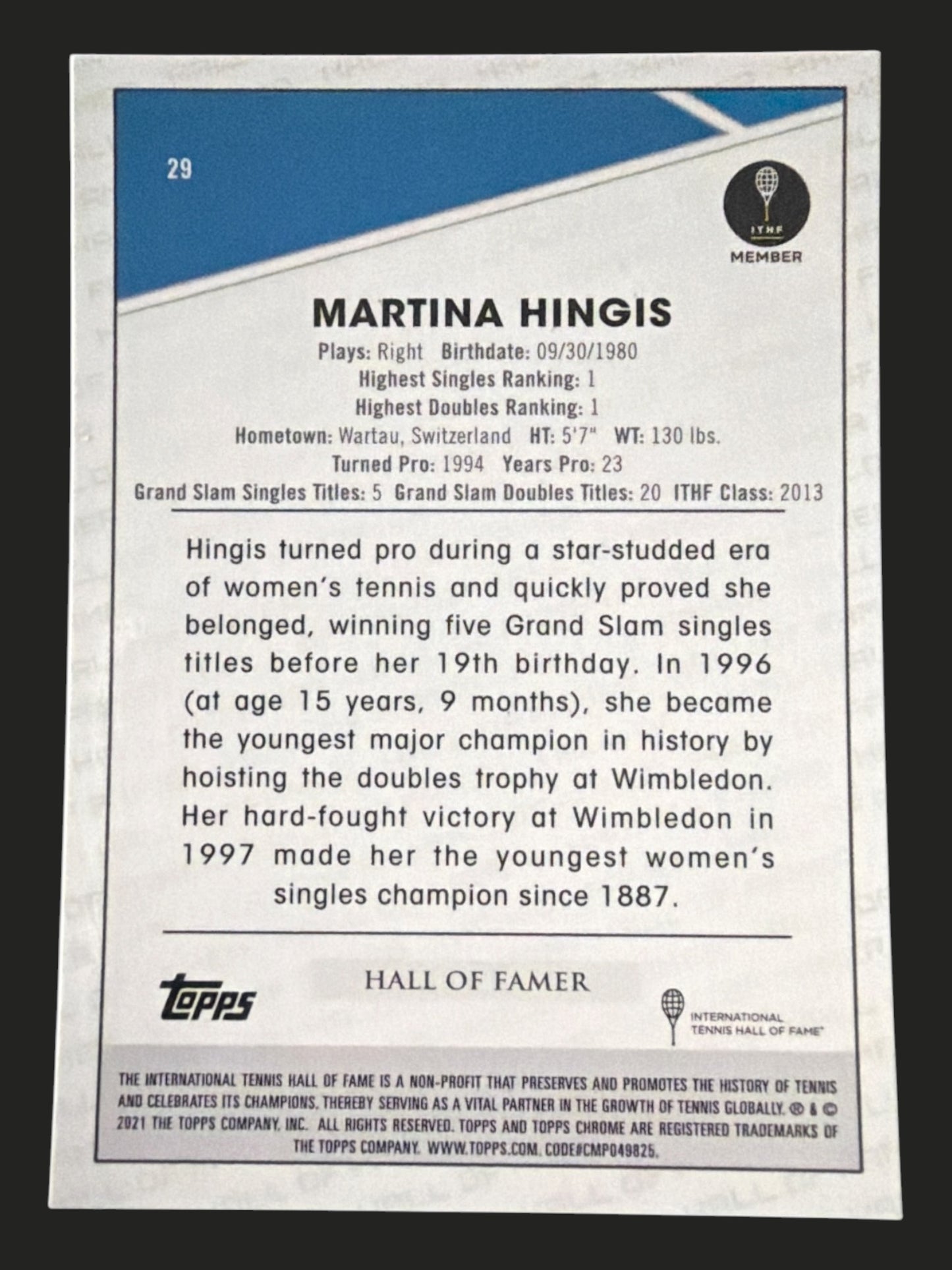 2021 Topps Chrome Tennis Martina Hingis