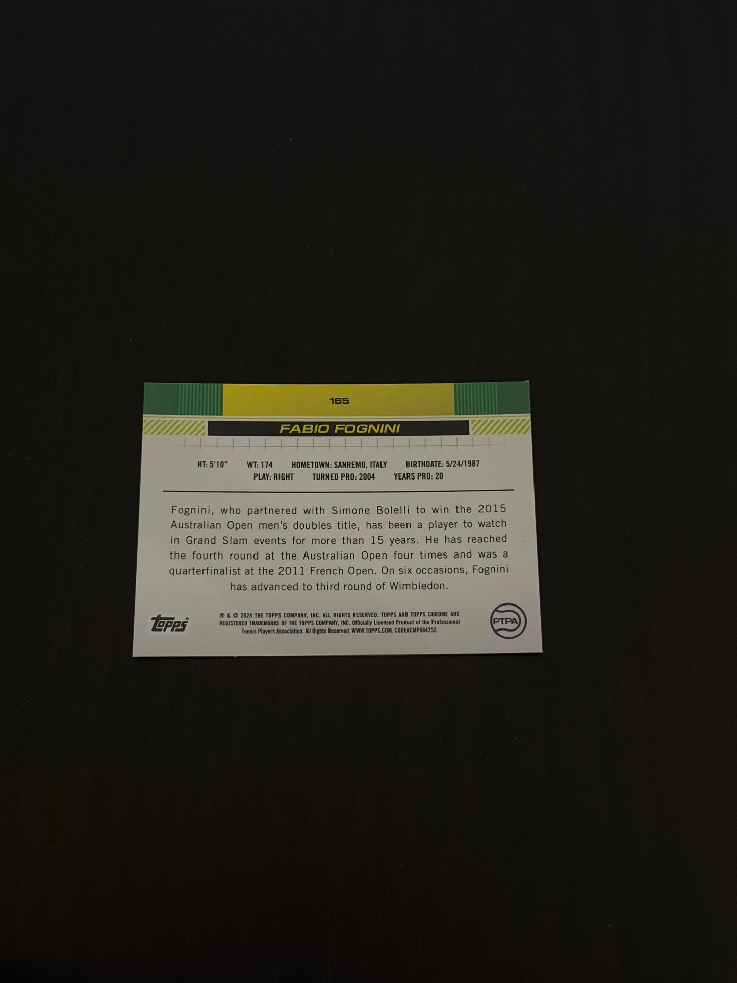 2024 Topps Chrome Tennis Green 35/99 Fabio Fognini