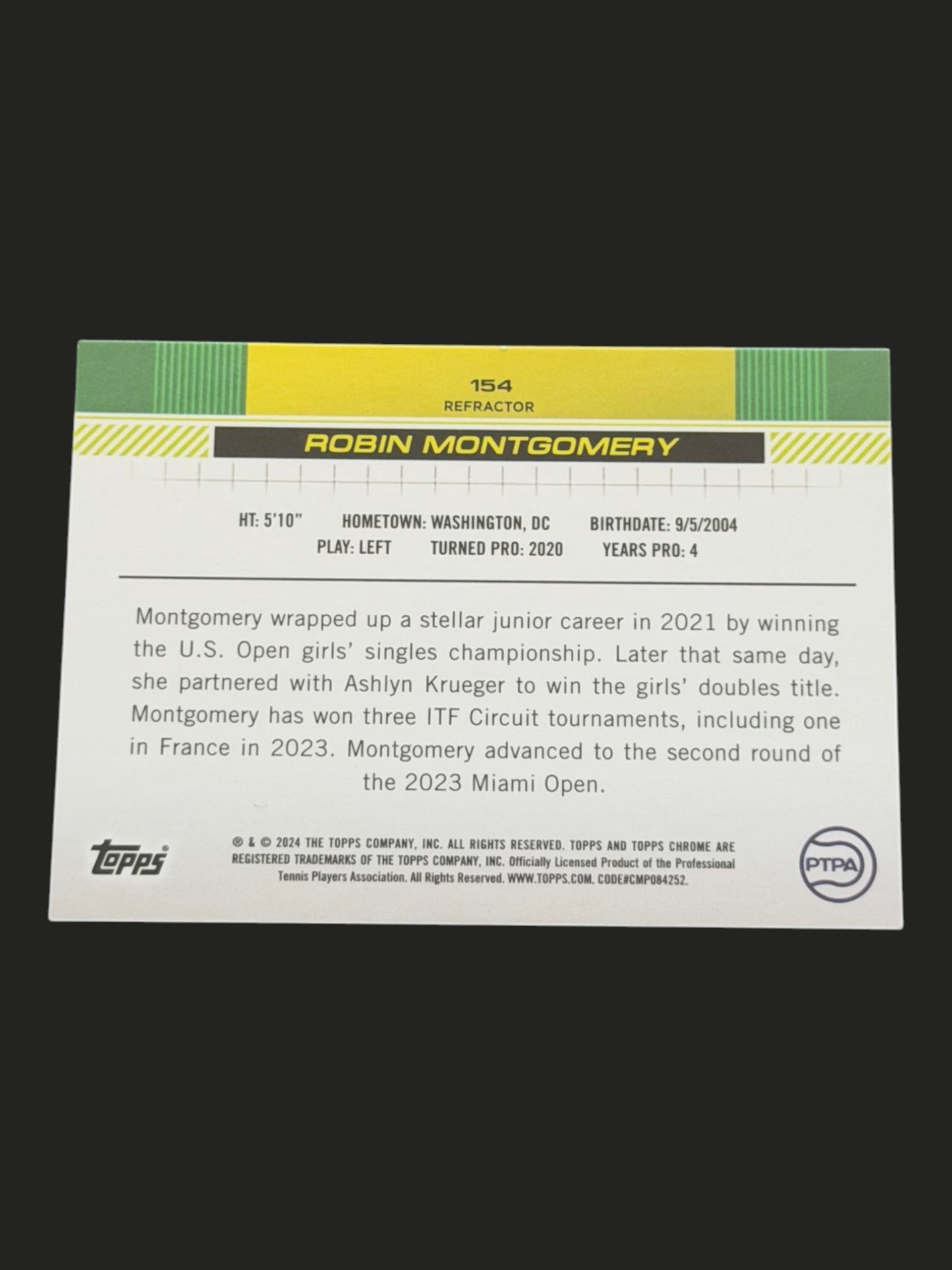 2024 Topps Chrome Robin Montgomery — Refractor tennis card