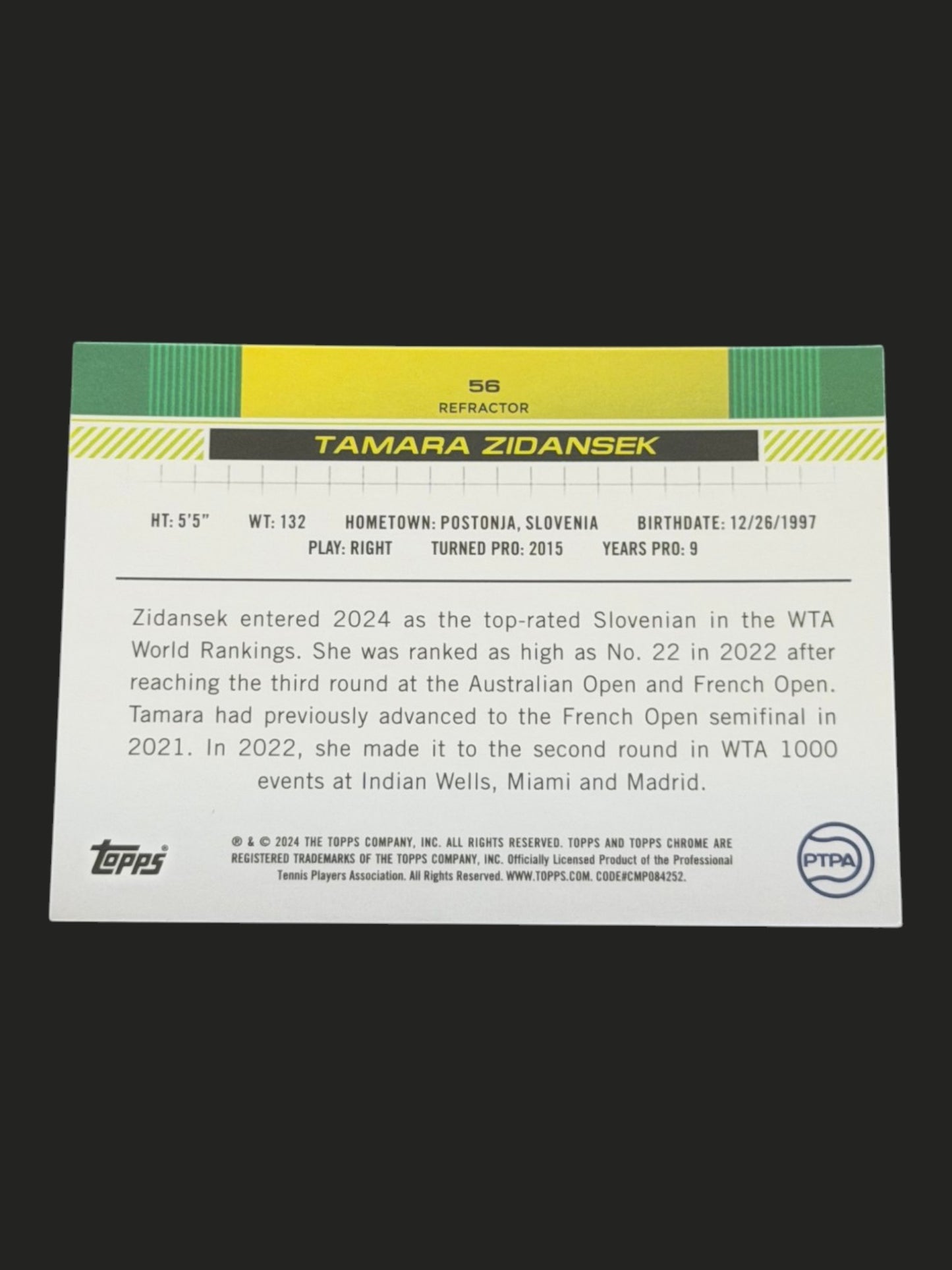 2024 Topps Chrome Tamara Zidansek — Refractor tennis card
