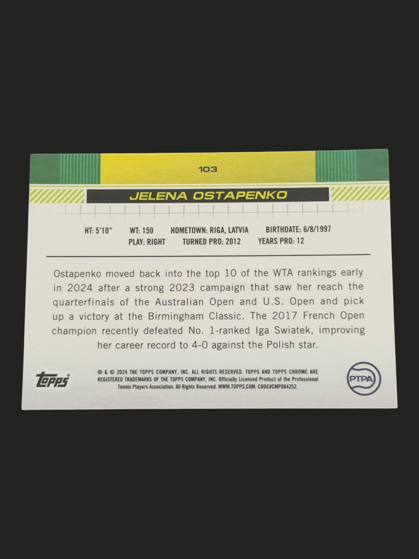 2024 Topps Chrome Tennis Gold Refractor 13/50 Jelena Ostapenko