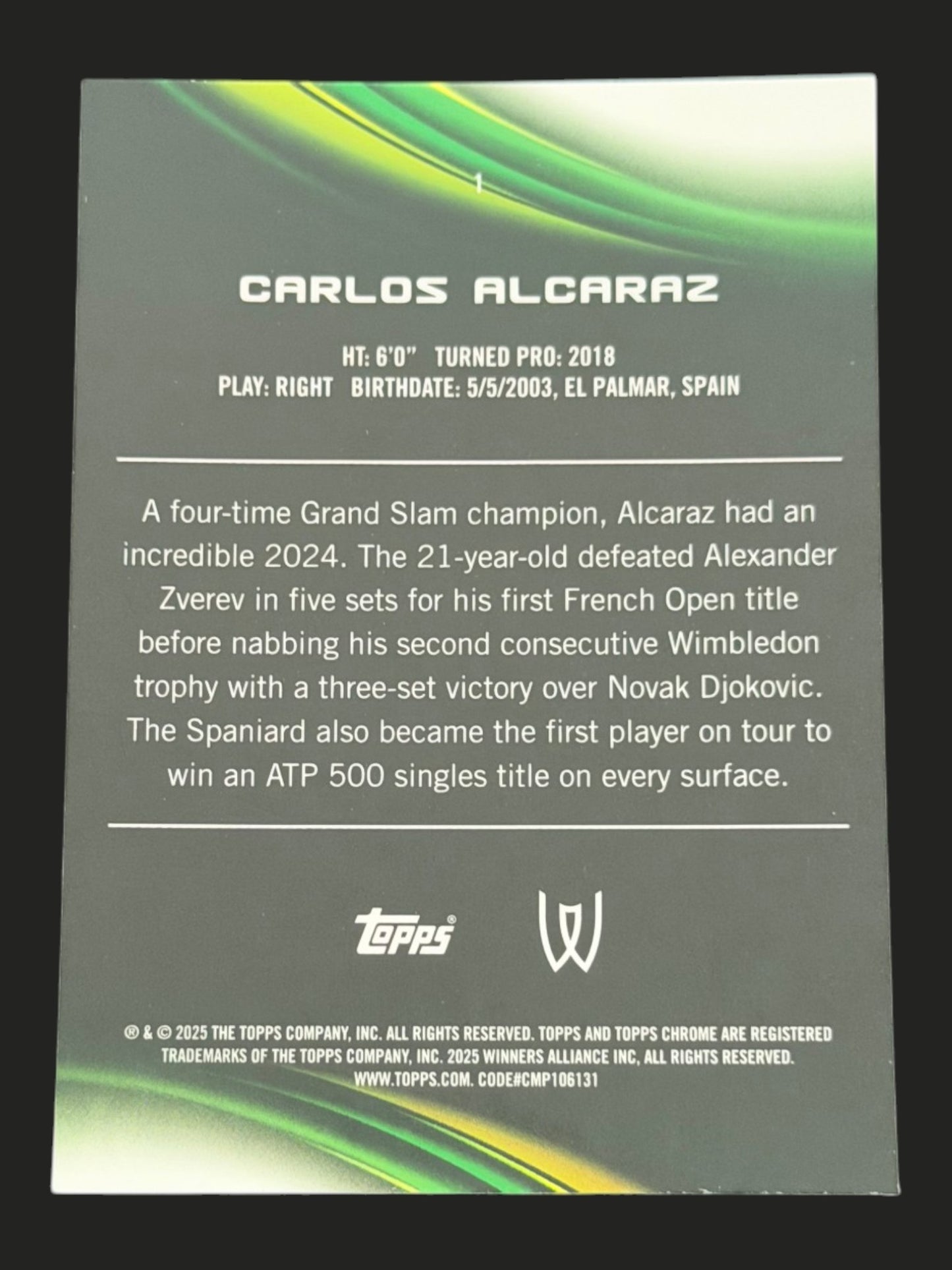 2025 Topps Chrome Tennis Purple Green 071/125 Carlos Alcaraz