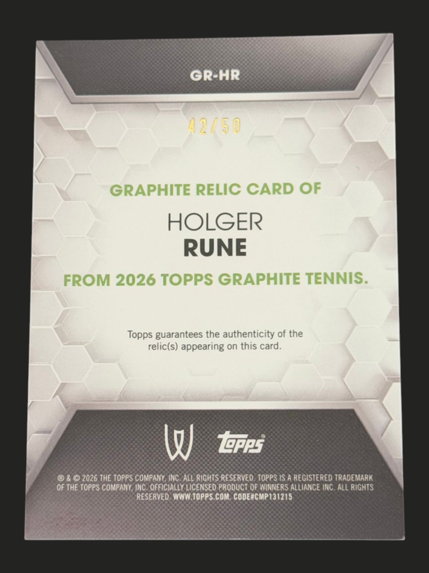 2026 Topps Graphite Tennis Blue Relic 42/50 Holger Rune