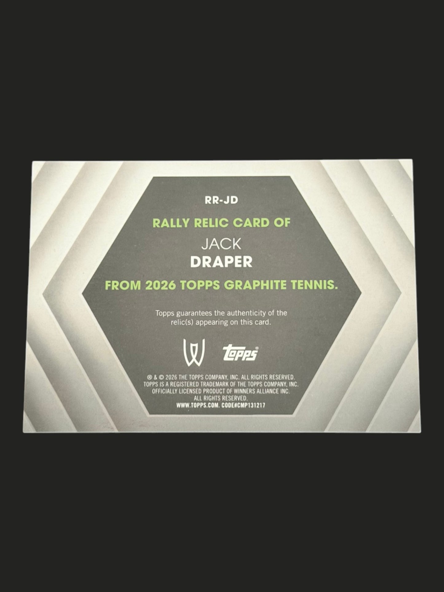 2026 Topps Graphite Tennis Rally Relic Jack Draper