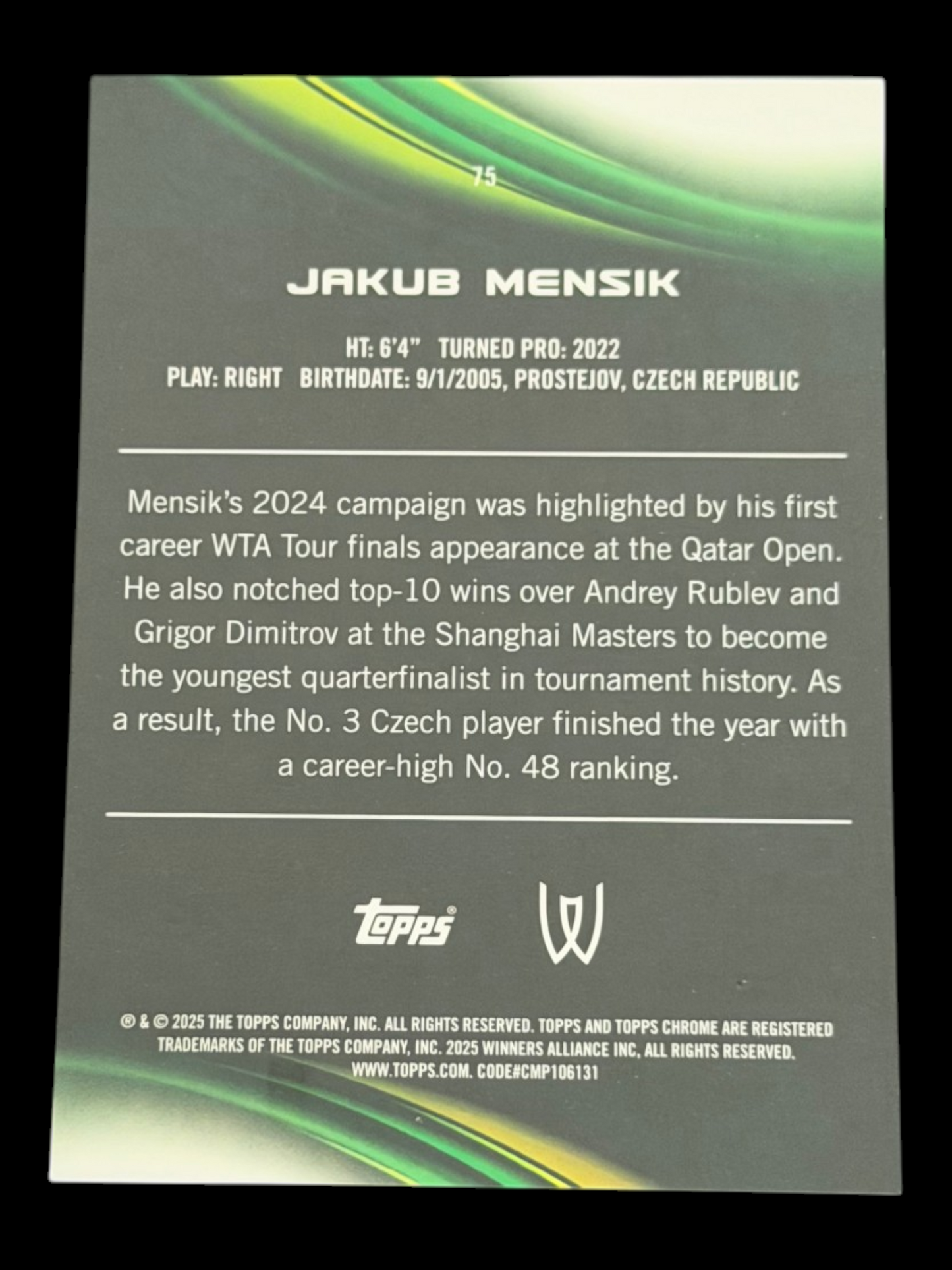 2025 Topps Chrome Jakub Mensik Gold Geometric Refractor /50