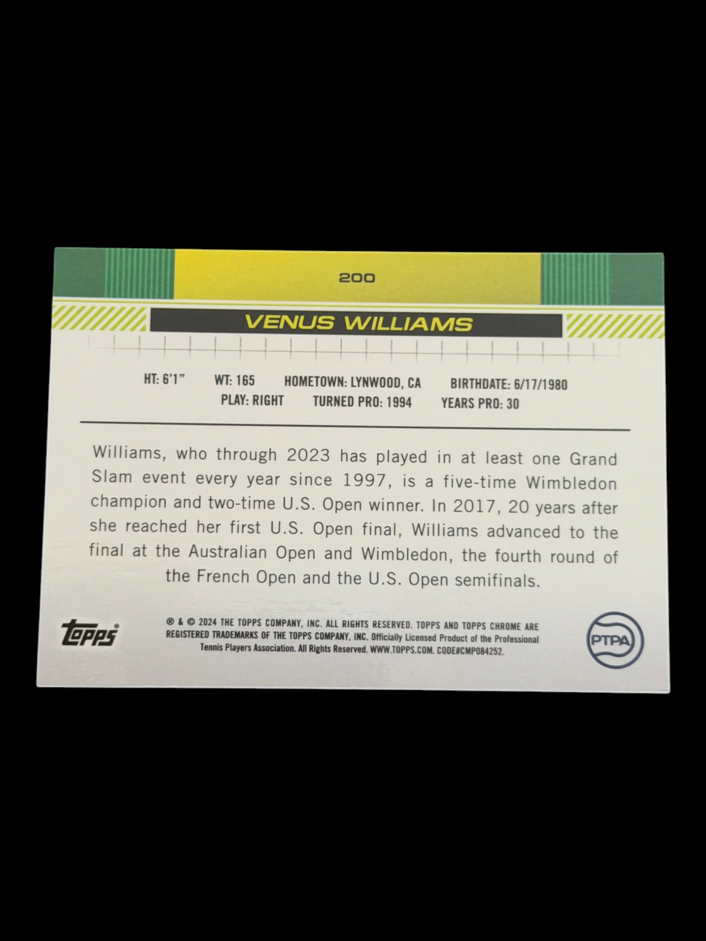 2024 Topps Chrome Venus Williams — Gold /50