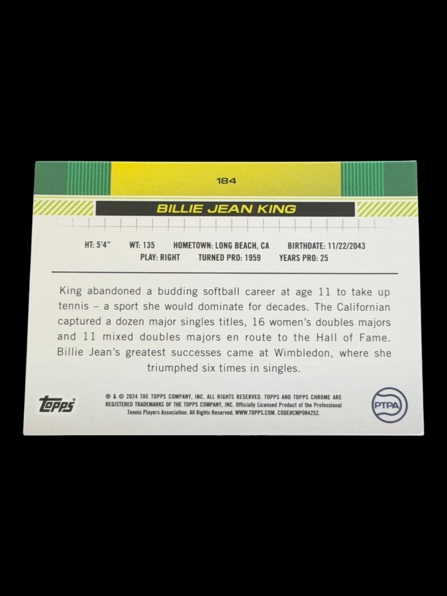 2024 Topps Chrome Billie Jean King — Lime Green Refractor /299
