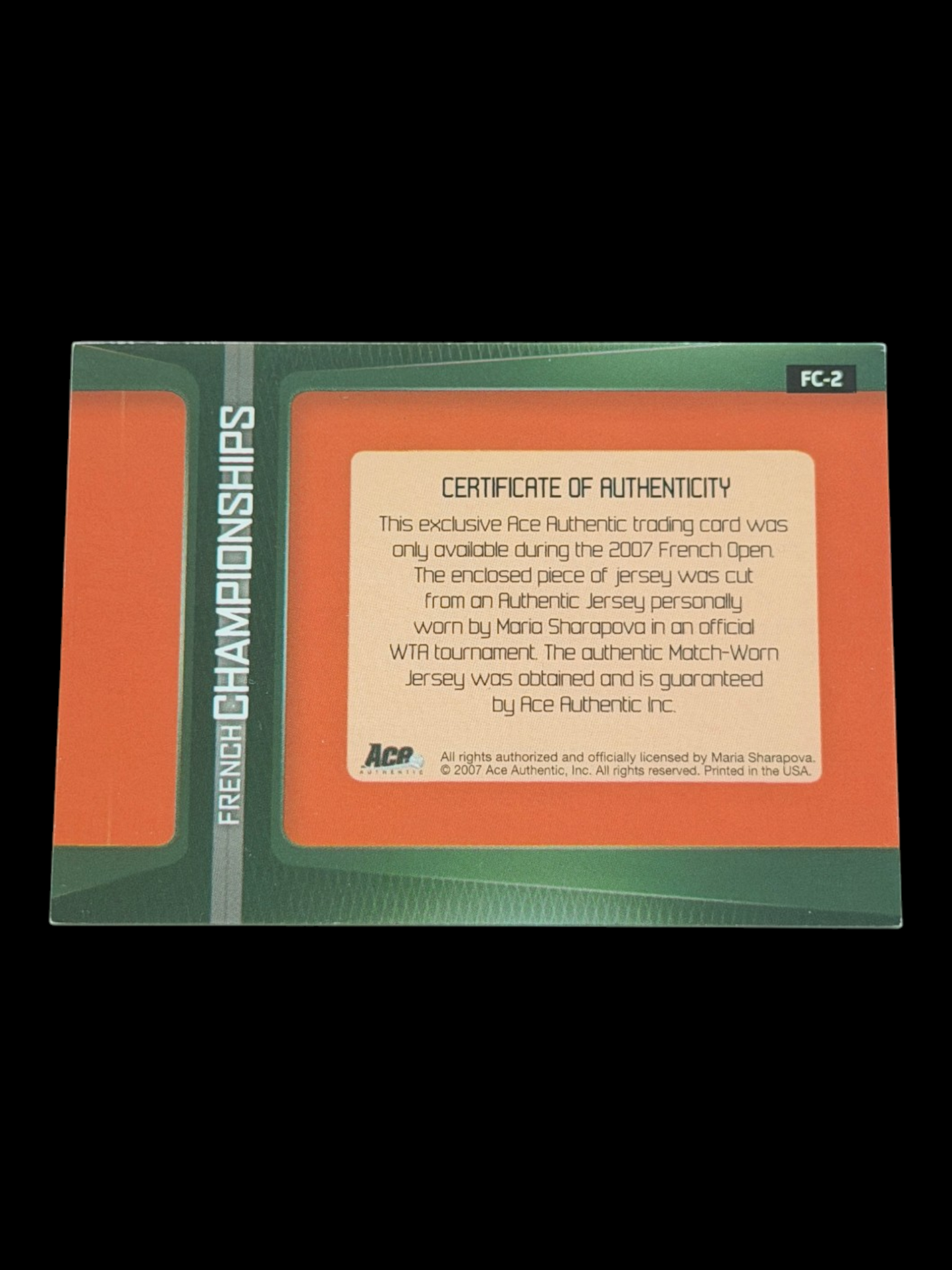2007 Ace Authentic Maria Sharapova — Straight Sets Relic