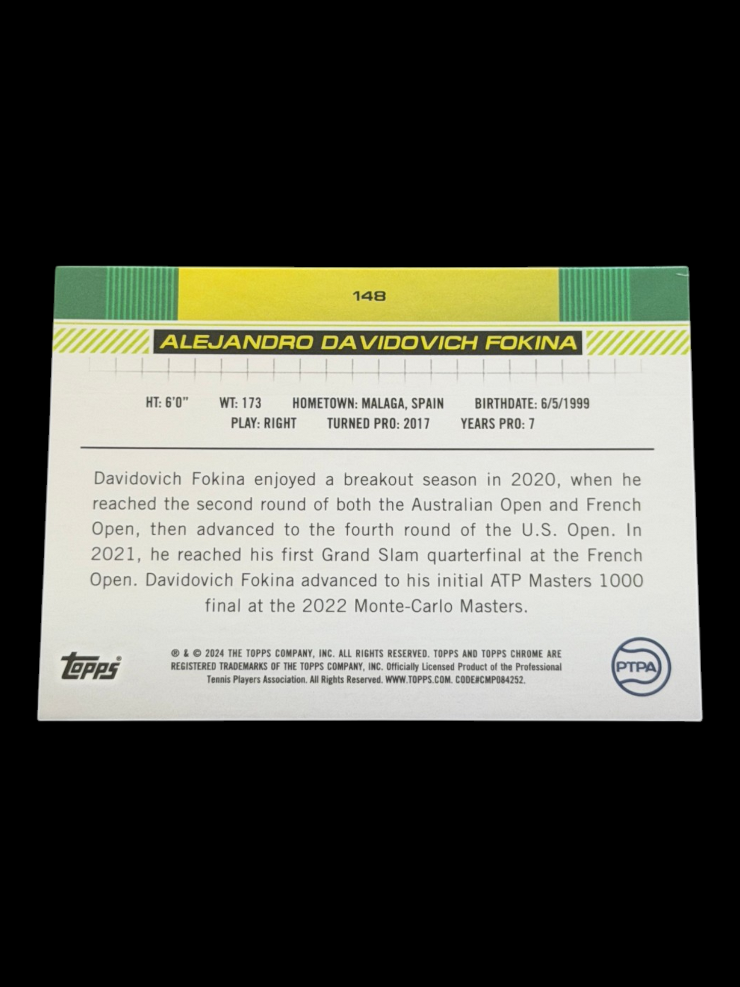 2024 Topps Chrome Alejandro Davidovich Fokina — Pineapple Refractor /77