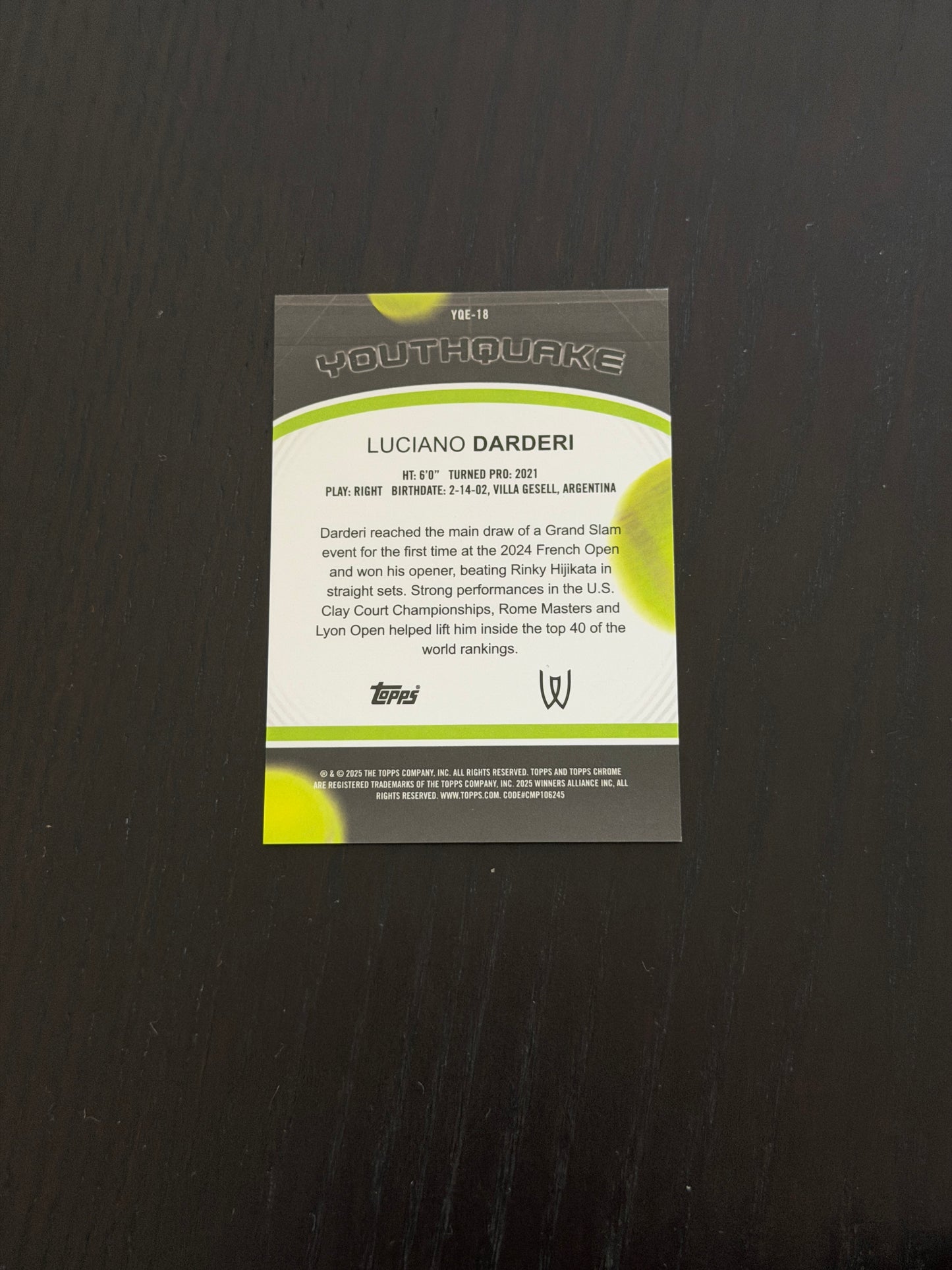 2025 Topps Chrome Luciano Darderi — Gold Youthquake /50