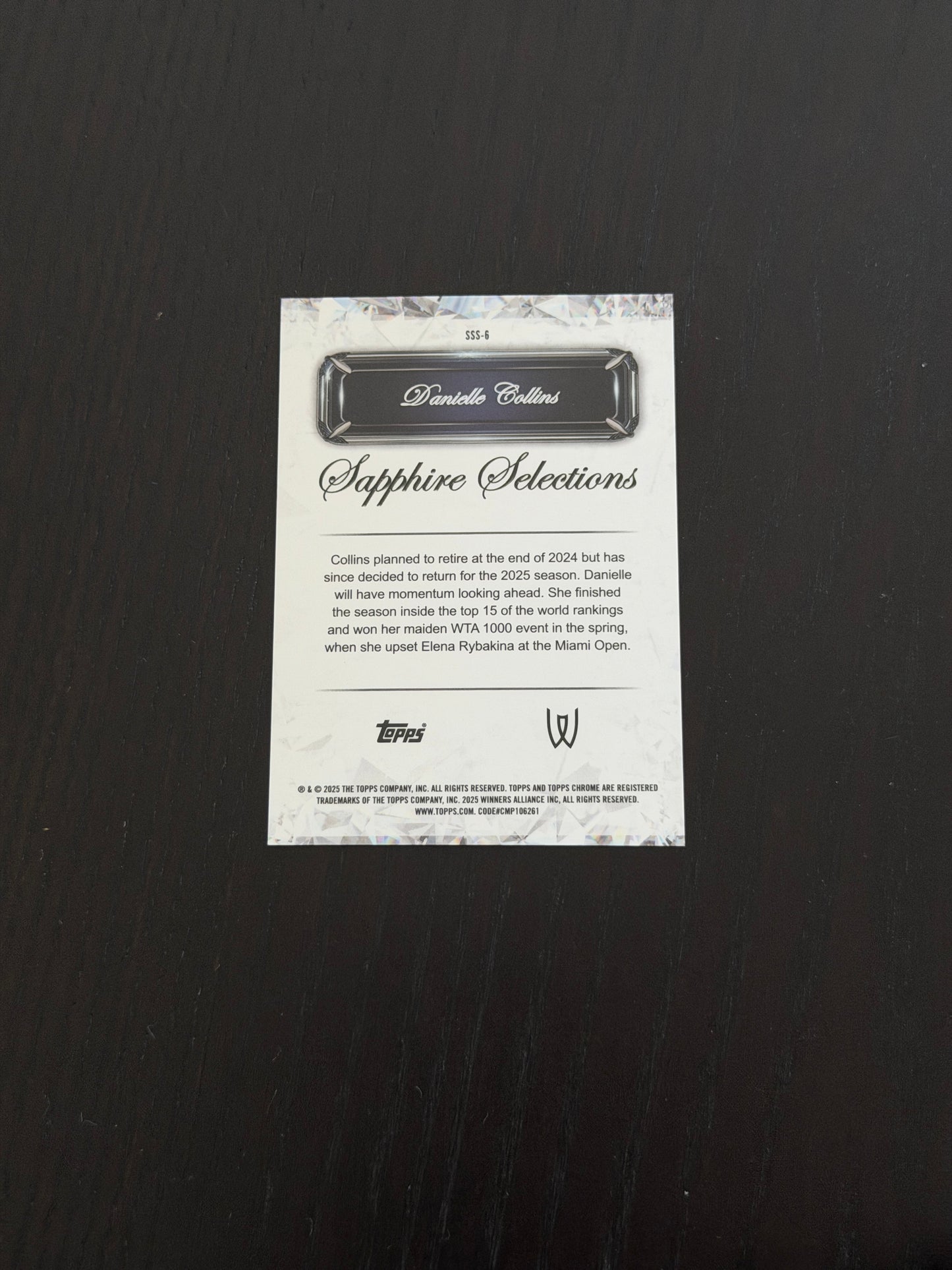 2025 Topps Chrome Sapphire Danielle Collins — Black Sapphire Selections /10