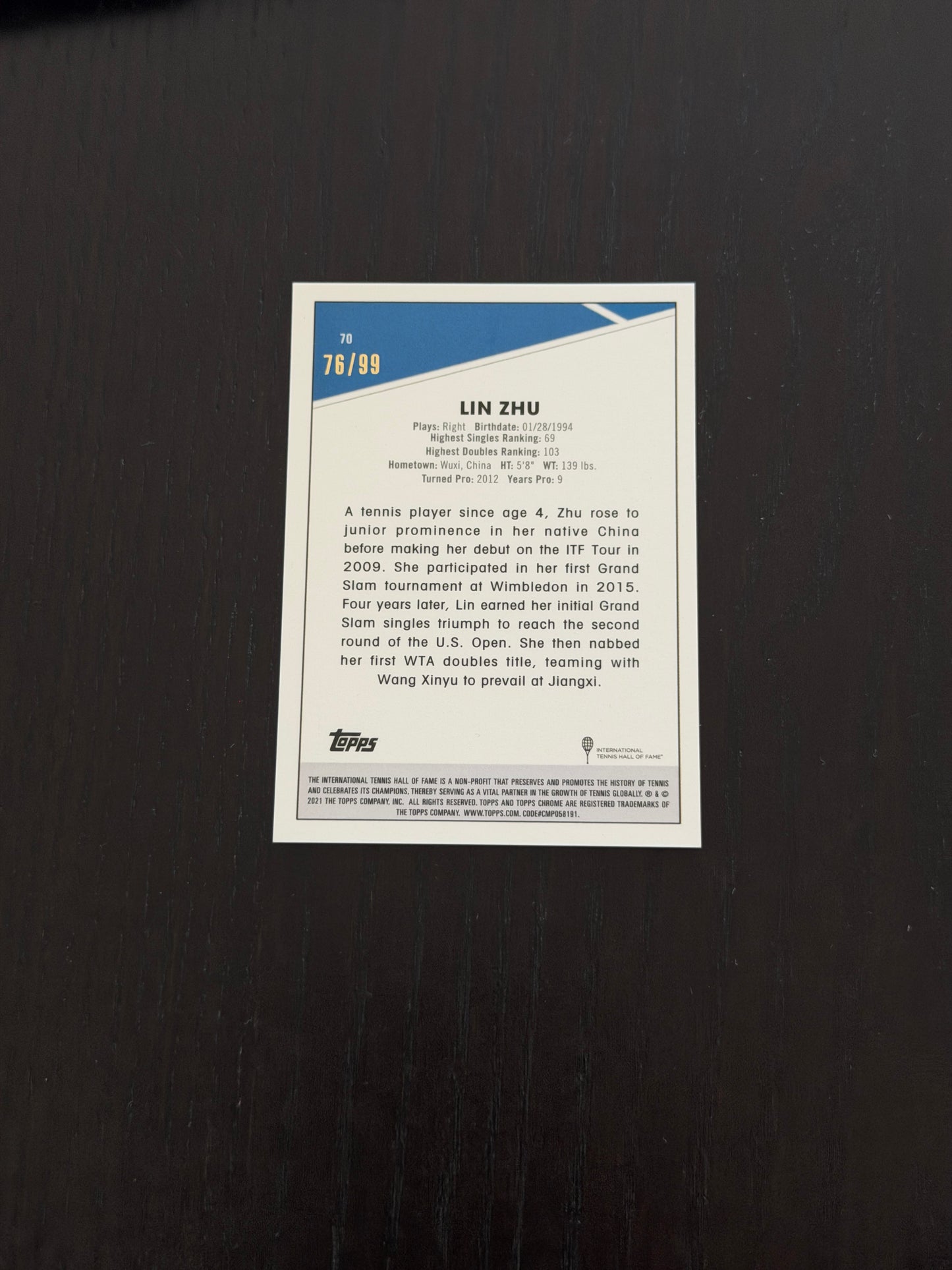 2021 Topps Chrome Sapphire Lin Zhu — White /99