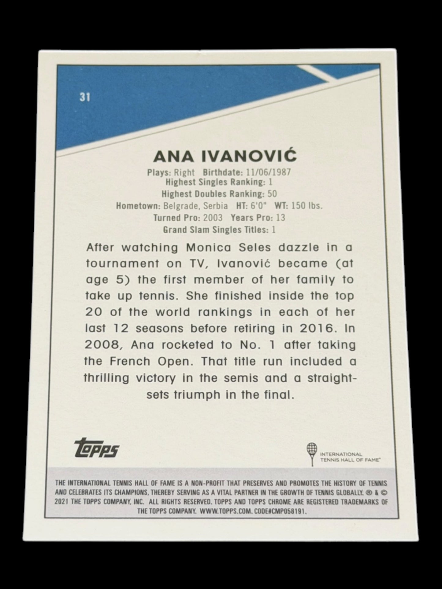 2021 Topps Chrome Sapphire Ana Ivanovic