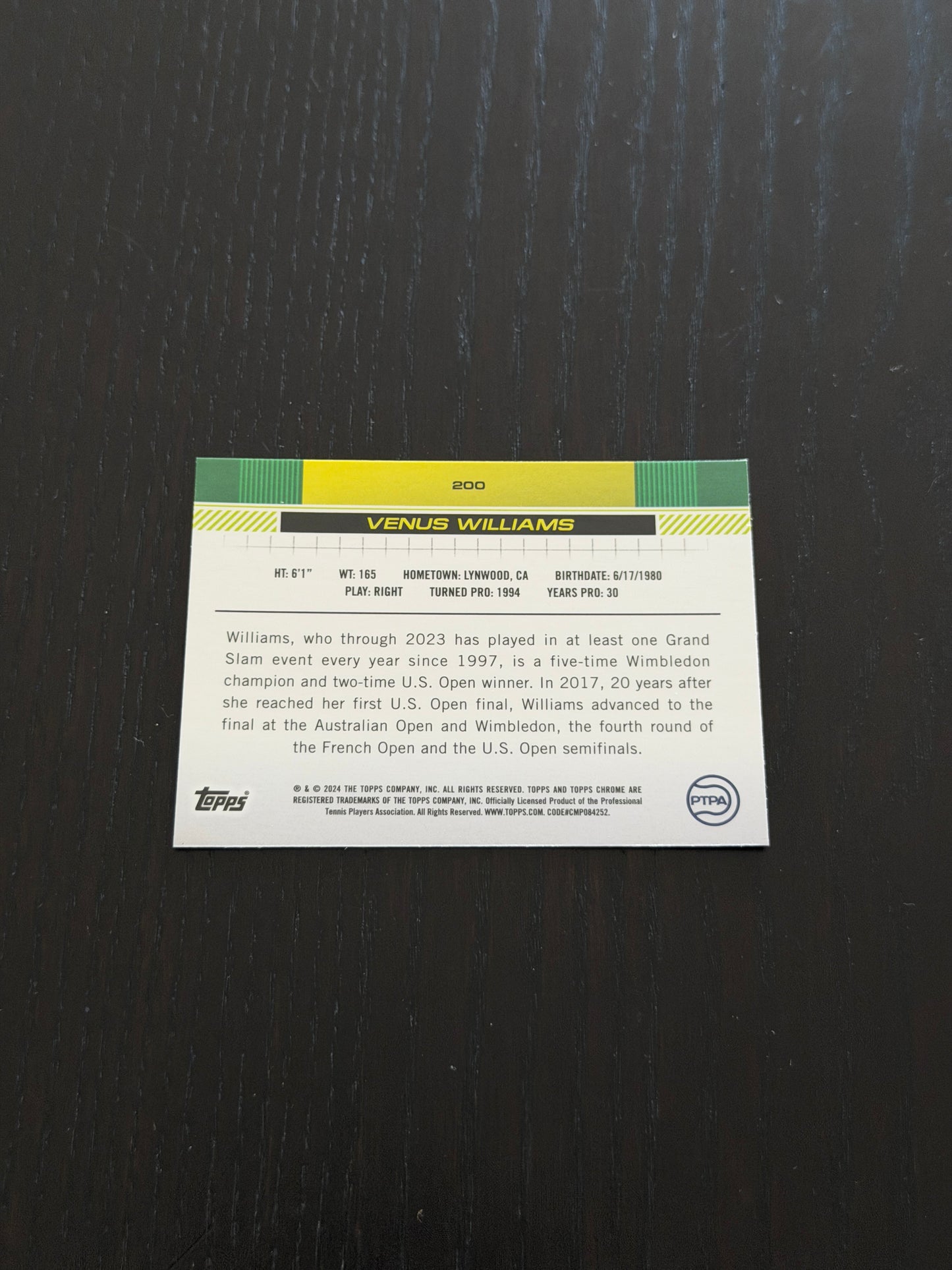 2024 Topps Chrome Sapphire Venus Williams — Green /125