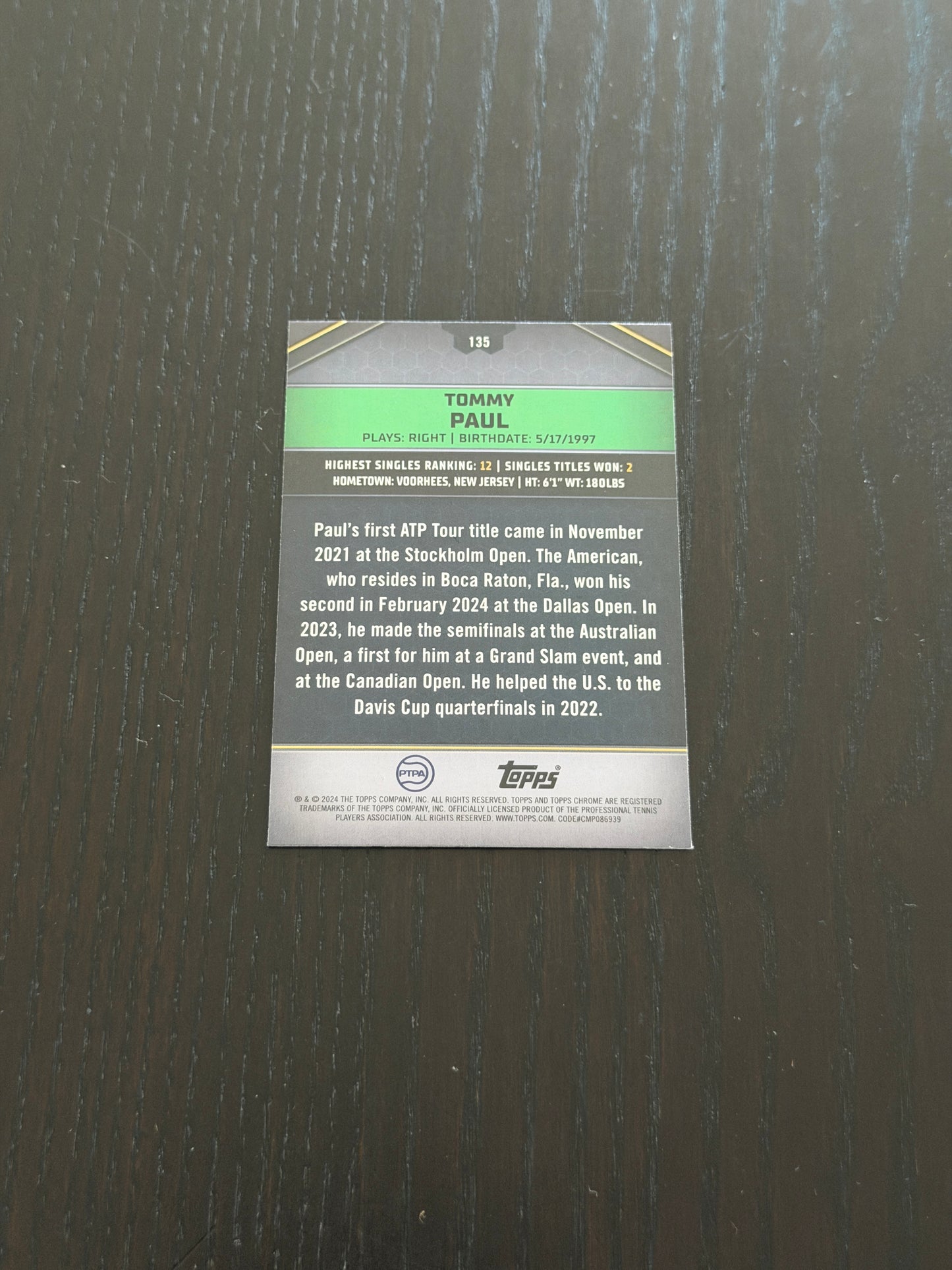 2024 Topps Graphite Tommy Paul — Aqua Refractor /199