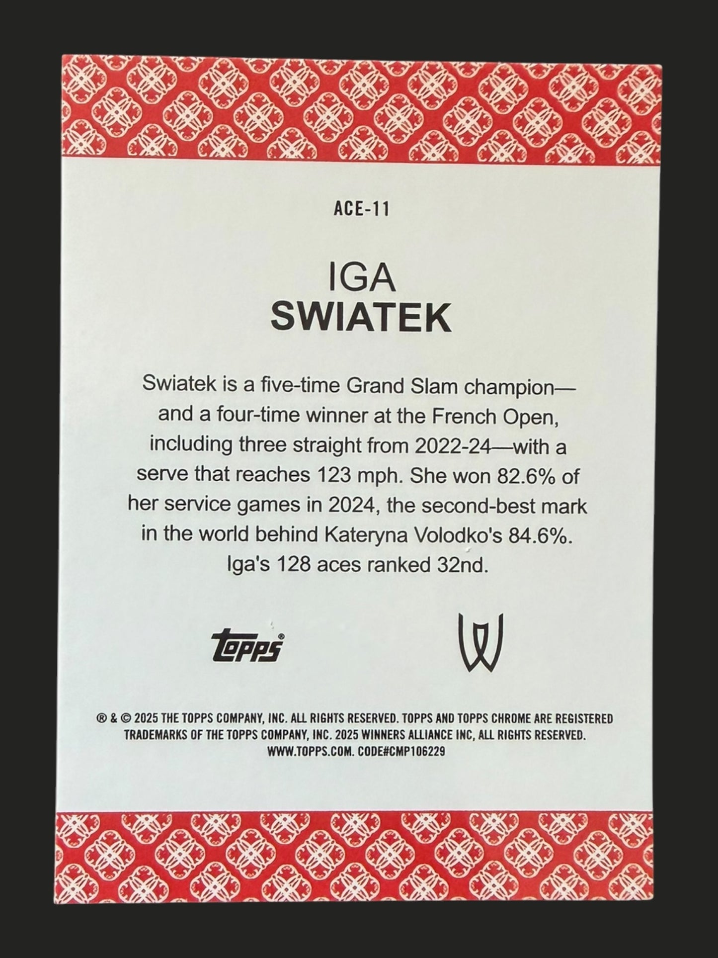 2025 Topps Chrome Tennis Aces Iga Swiatek