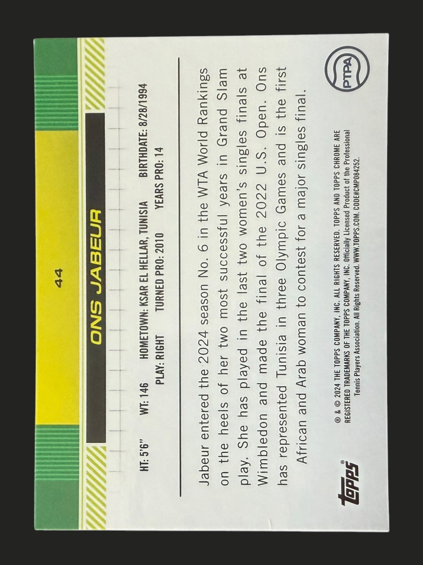 2024 Topps Chrome Sapphire Ons Jabeur