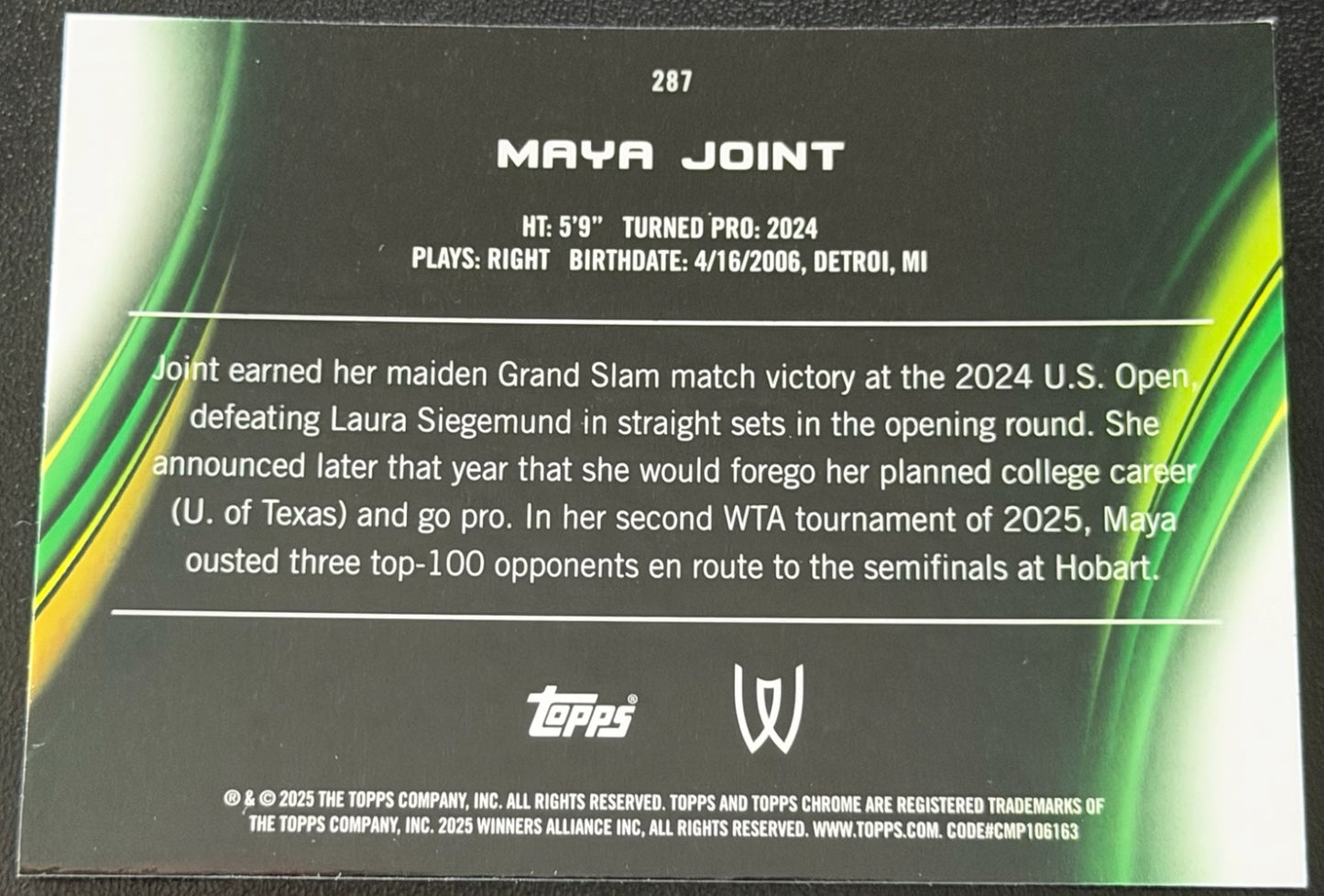 2025 Topps Chrome Tennis Aqua Refractor 098/199 Maya Joint
