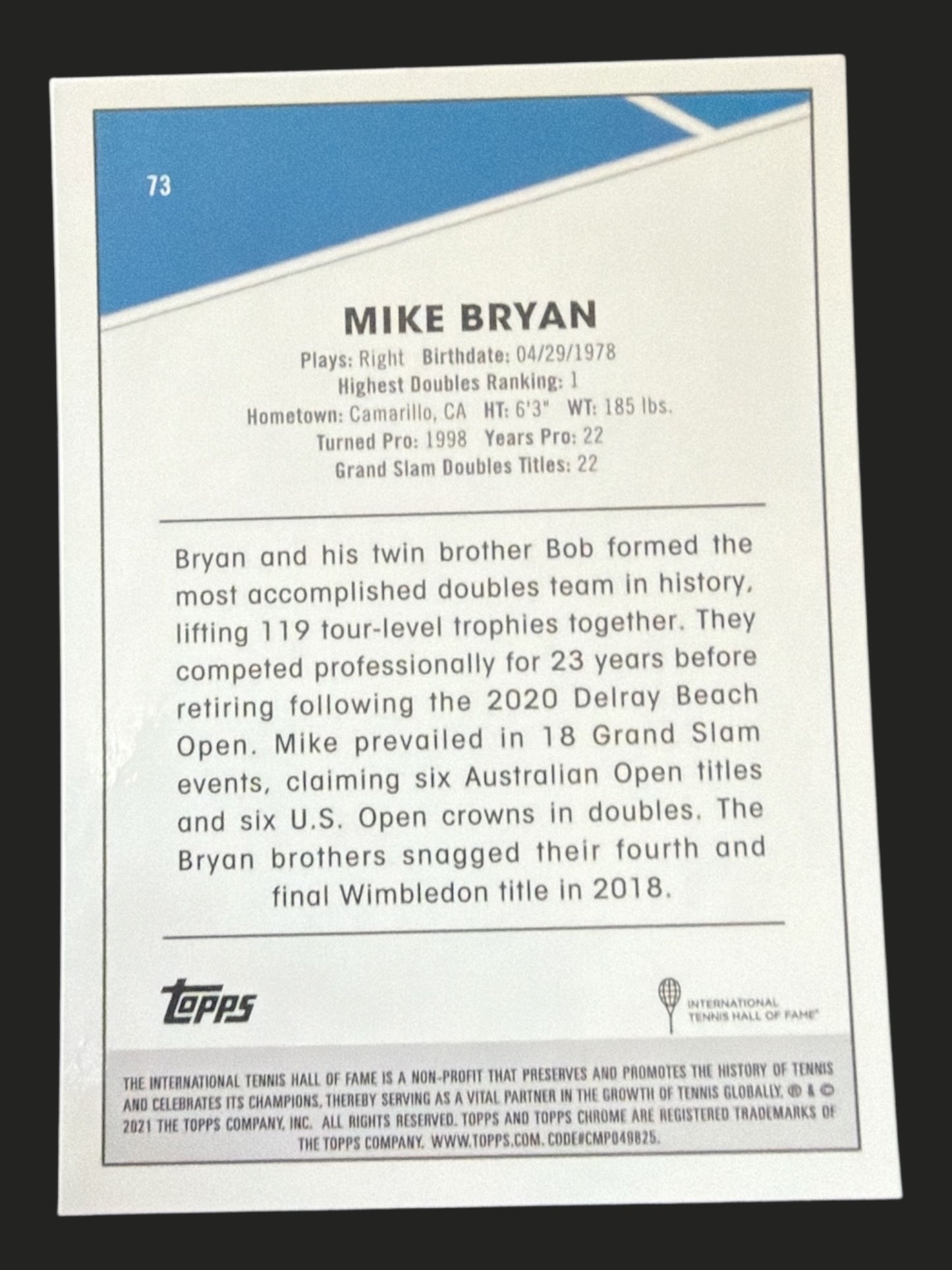2021 Topps Chrome Tennis Mike Bryan