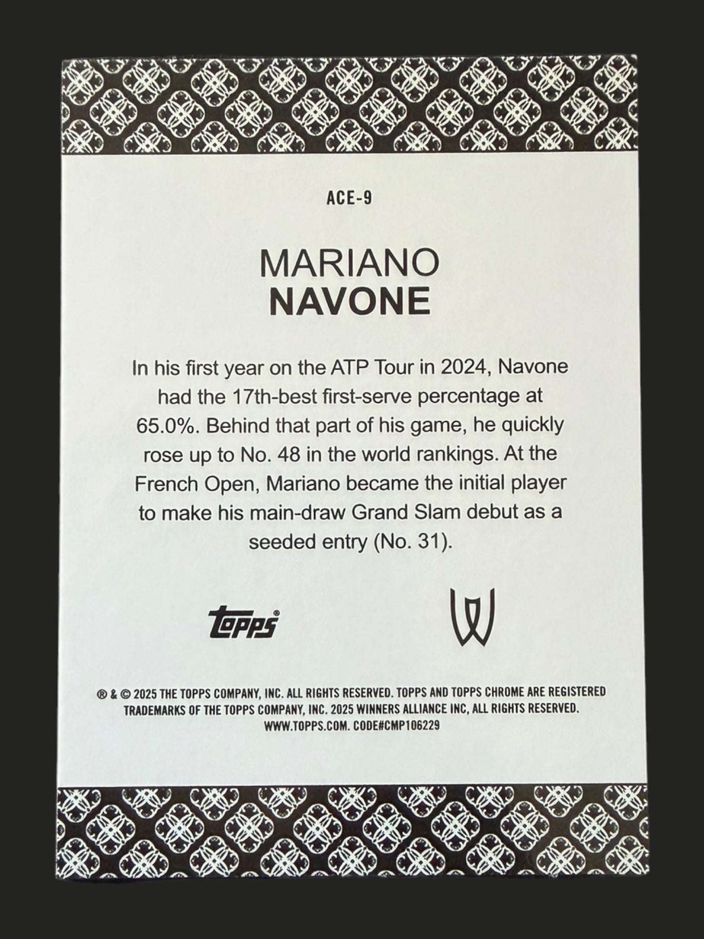2025 Topps Chrome Tennis Aces Mariano Navone