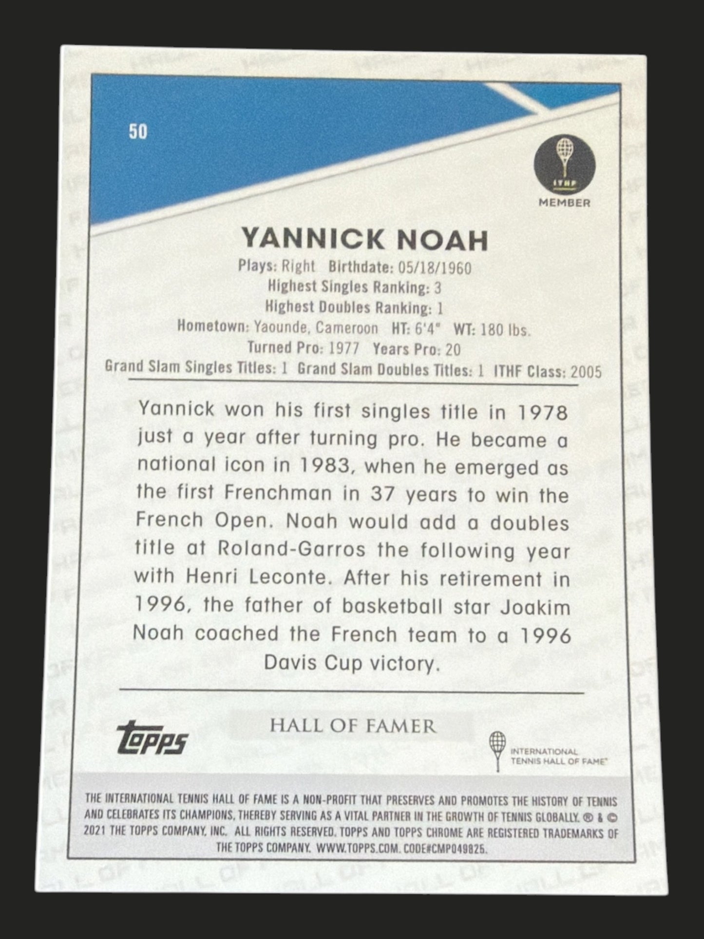 2021 Topps Chrome Tennis Yannick Noah