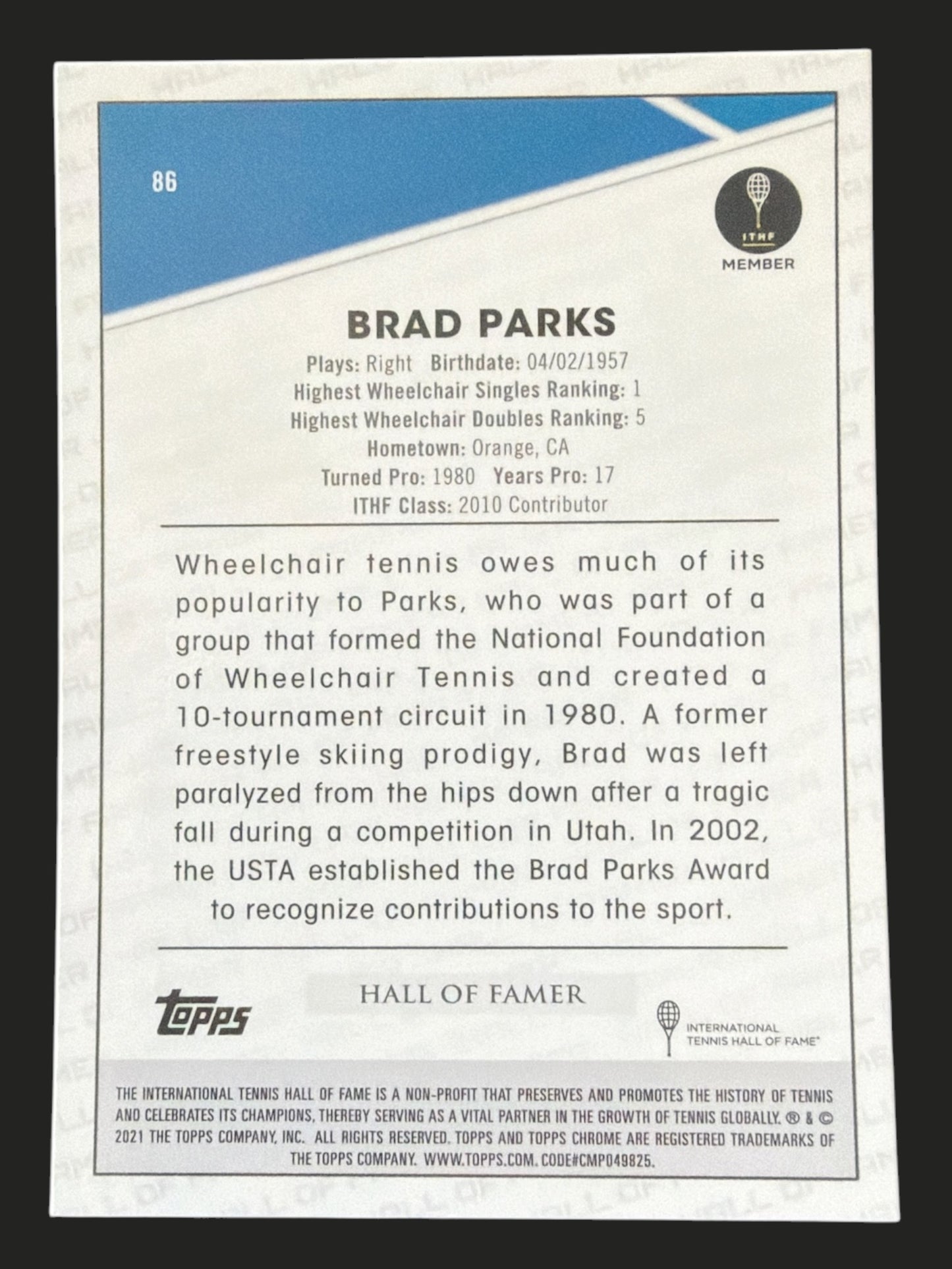 2021 Topps Chrome Tennis Brad Parks