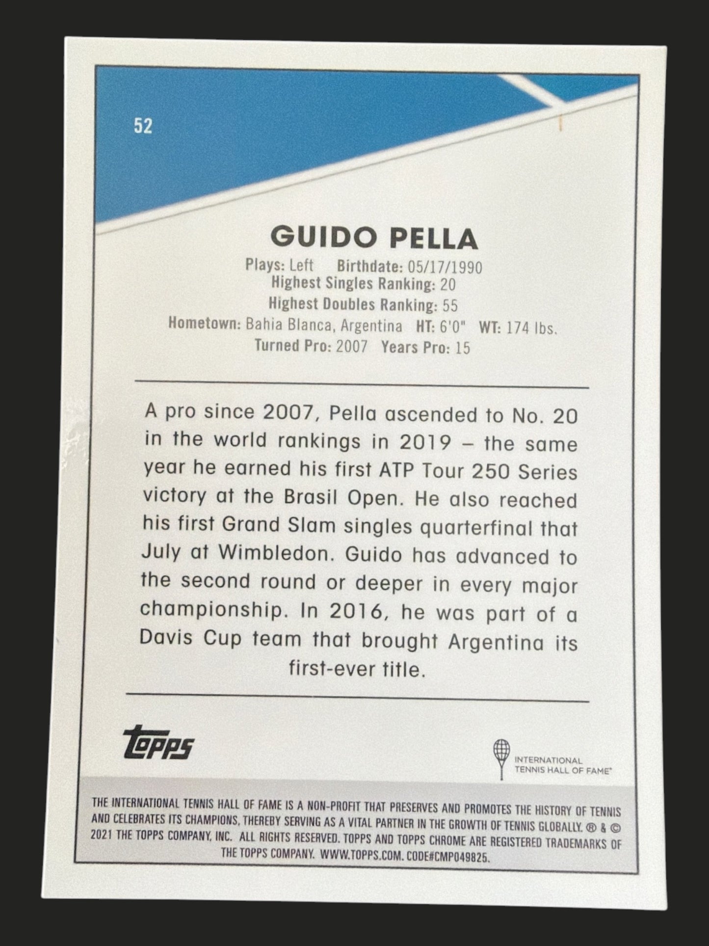 2021 Topps Chrome Tennis Guido Pella