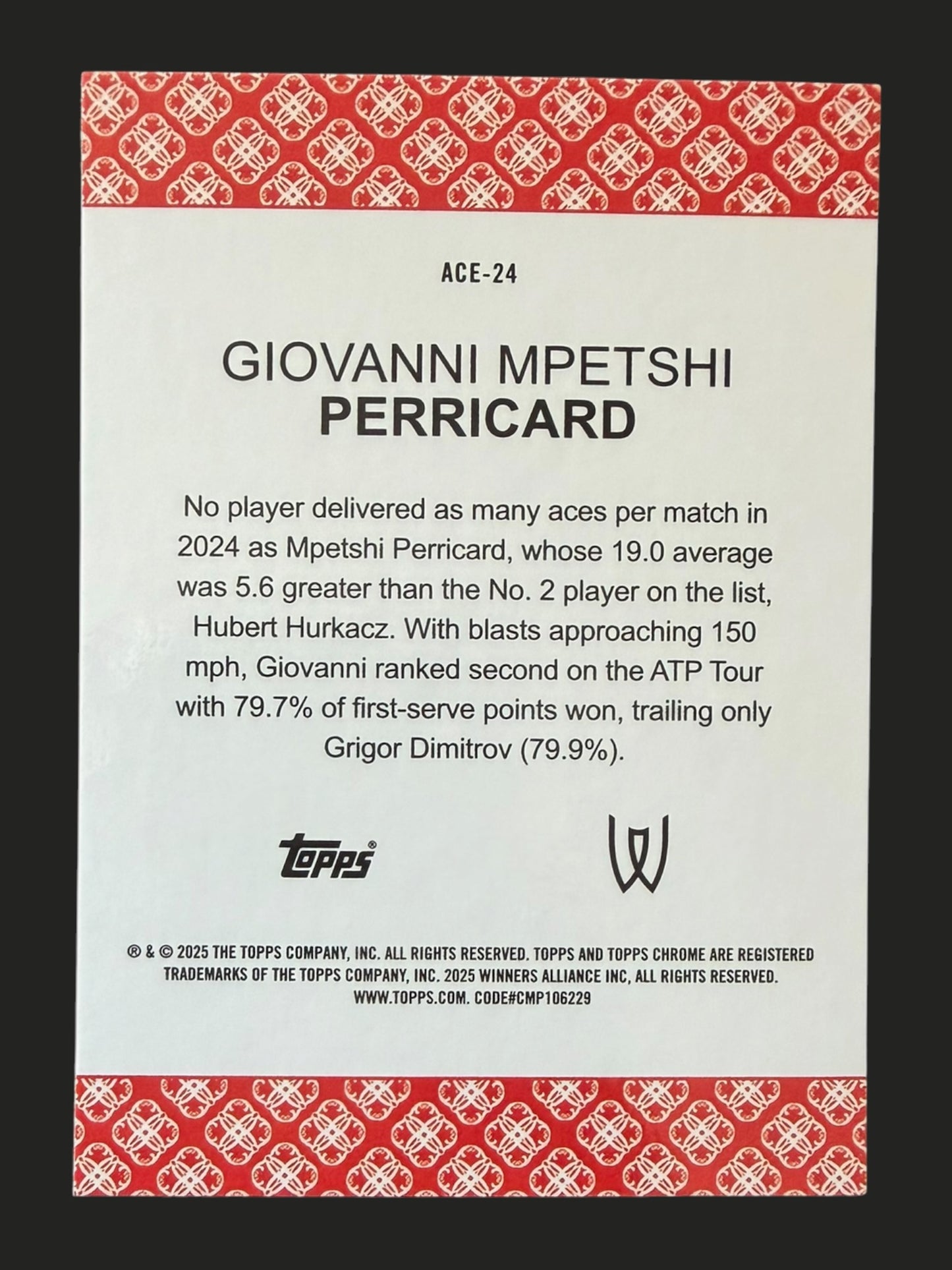 2025 Topps Chrome Tennis Aces Giovanni Mpetshi Perricard
