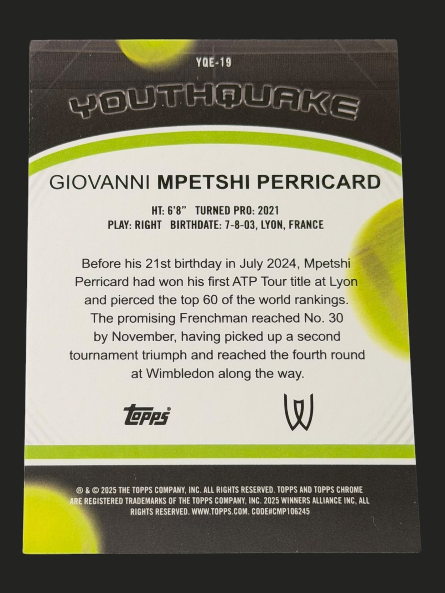 2025 Topps Chrome Youthquake Giovanni Mpetshi Perricard