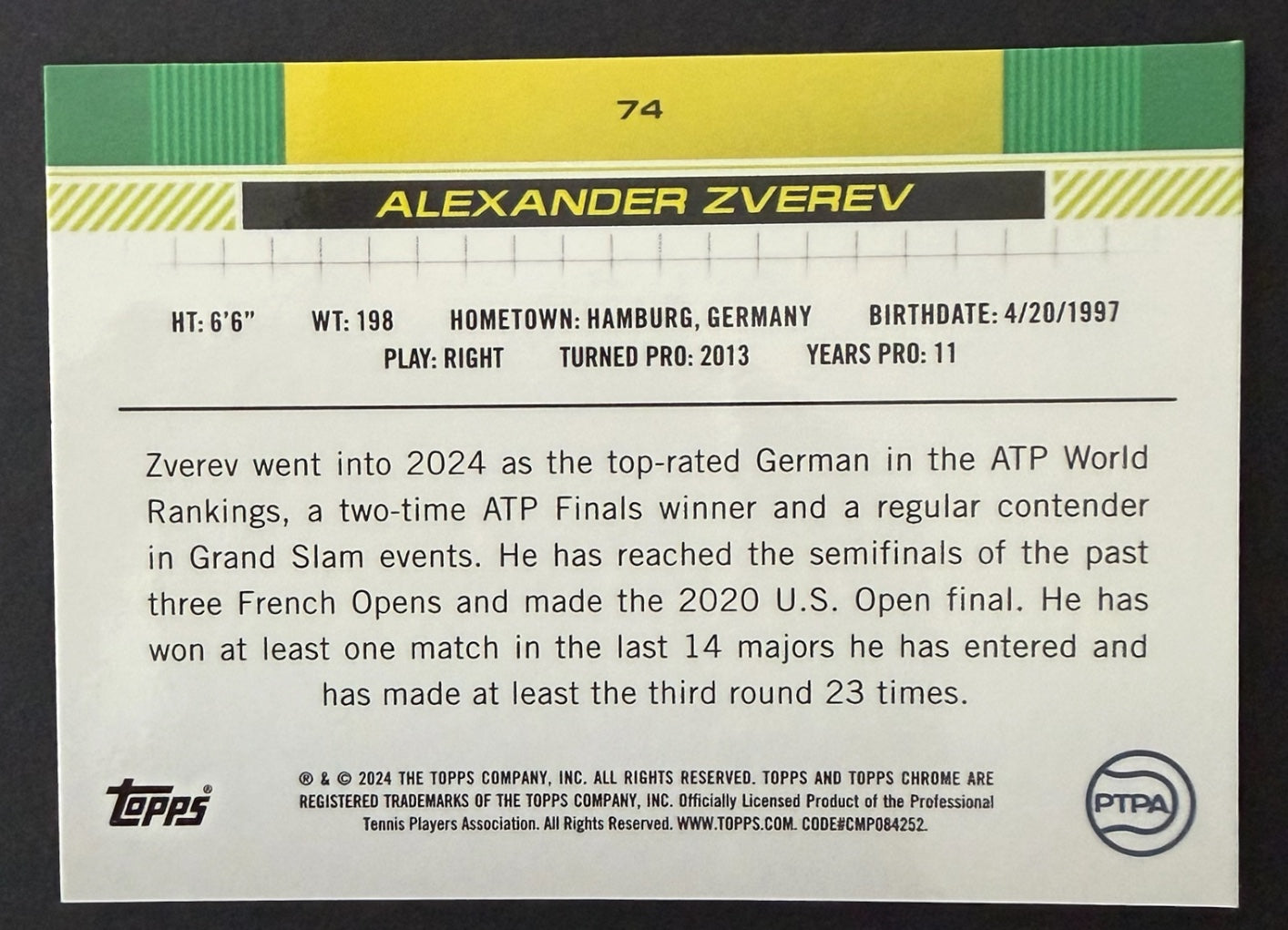 2024 Topps Chrome Sapphire Alexander Zverev