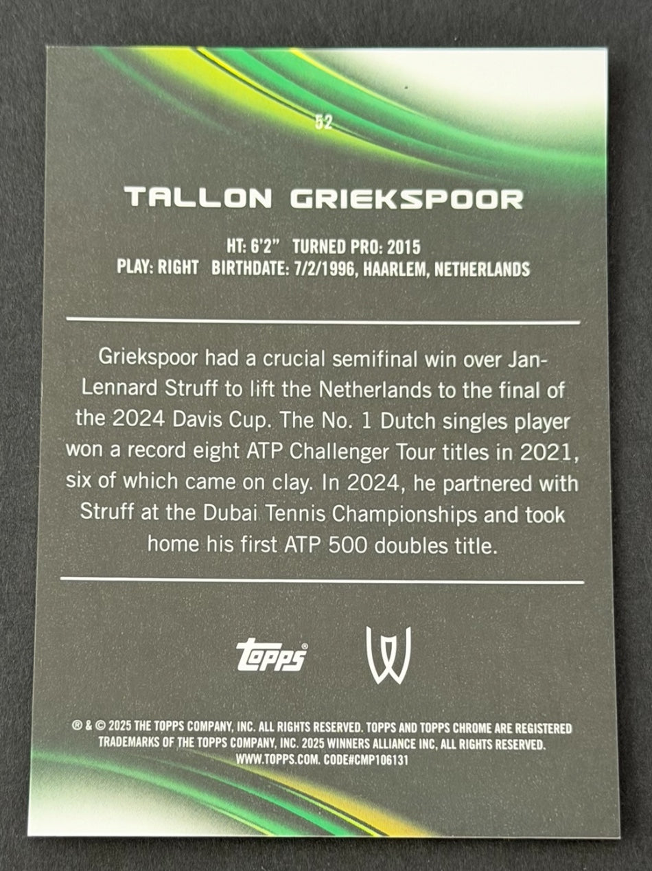 2025 Topps Chrome Tennis Gold Geometric Refractor 45/50 Tallon Greikspoor