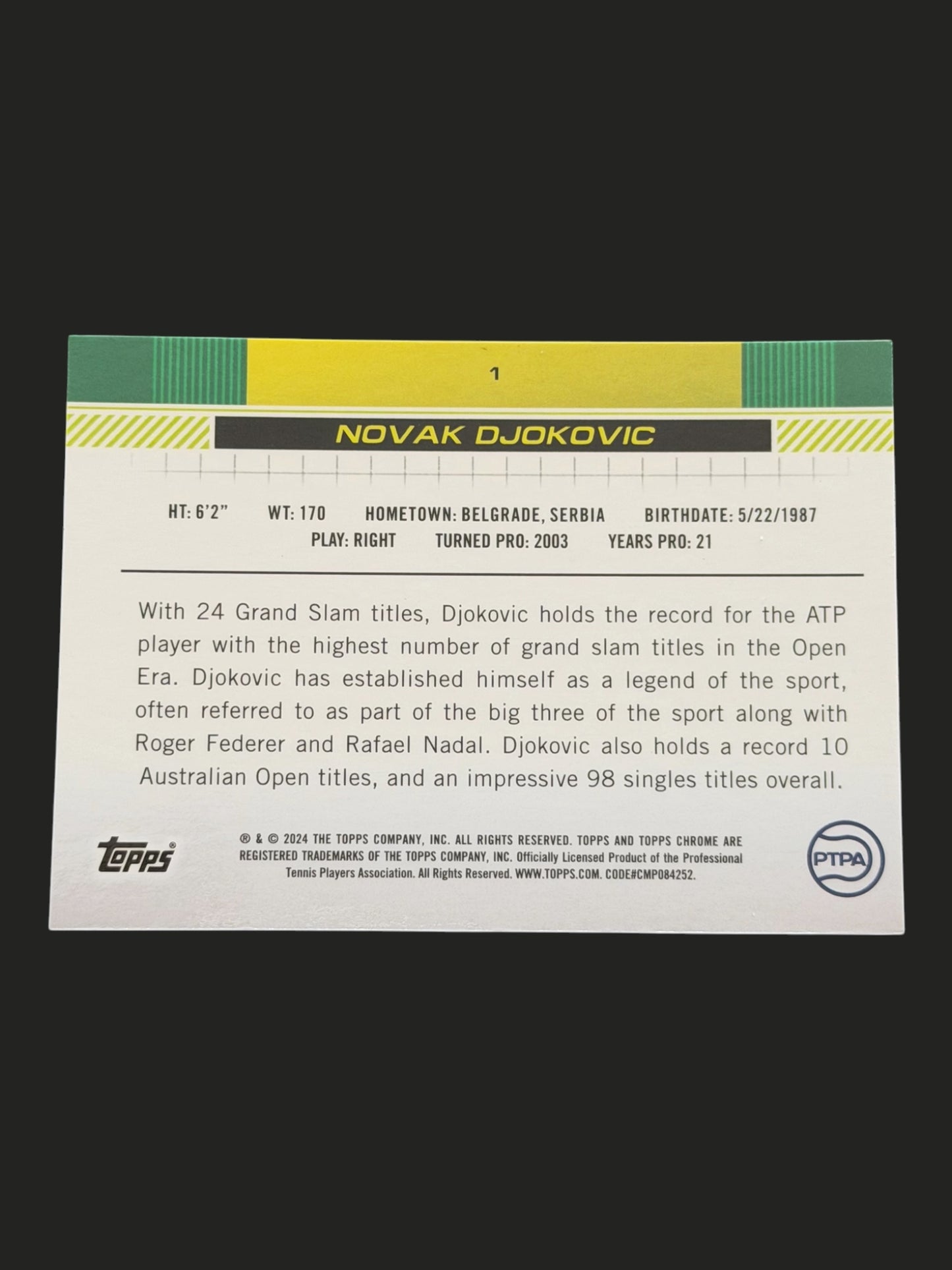 2024 Topps Chrome Tennis Clay Court Refractor Novak Djokovic