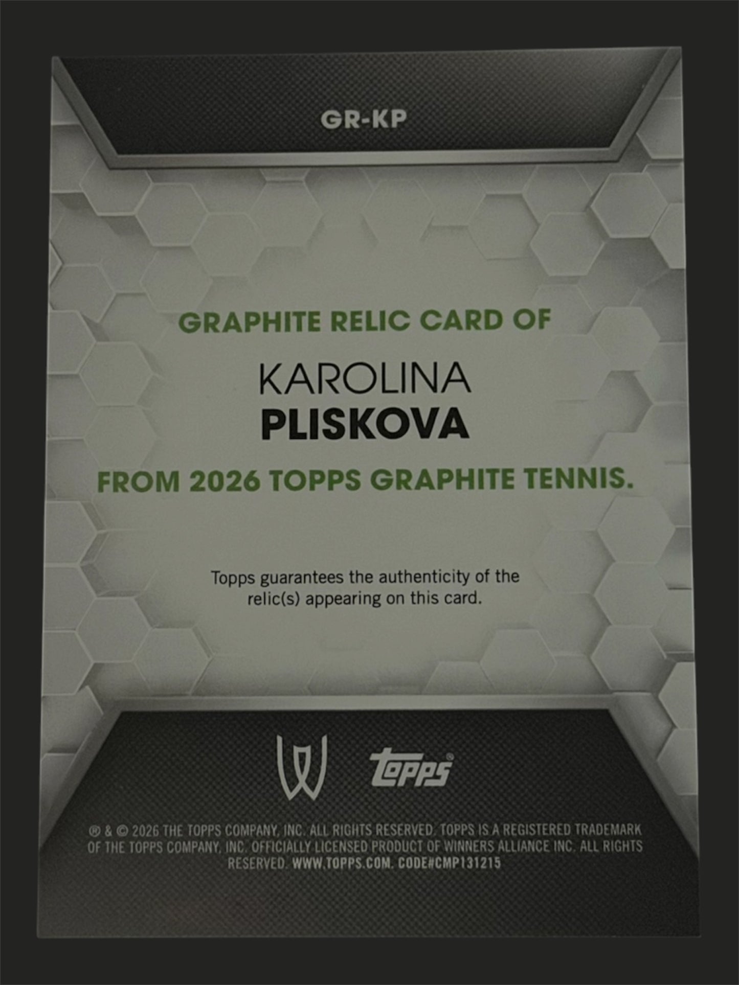 2026 Topps Graphite Relic Karolina Pliskova