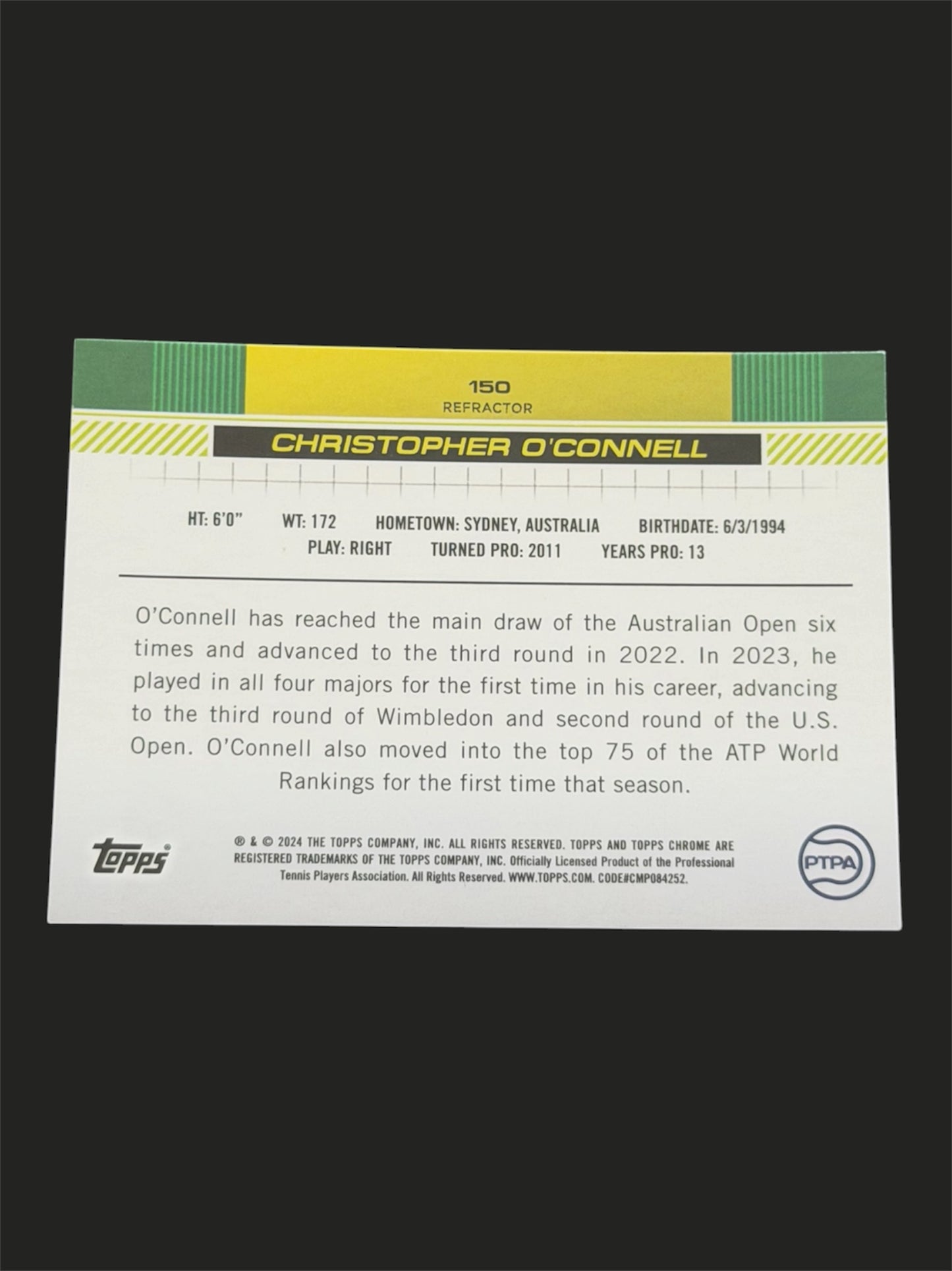 2024 Topps Chrome Christopher O'Connell — Refractor tennis card