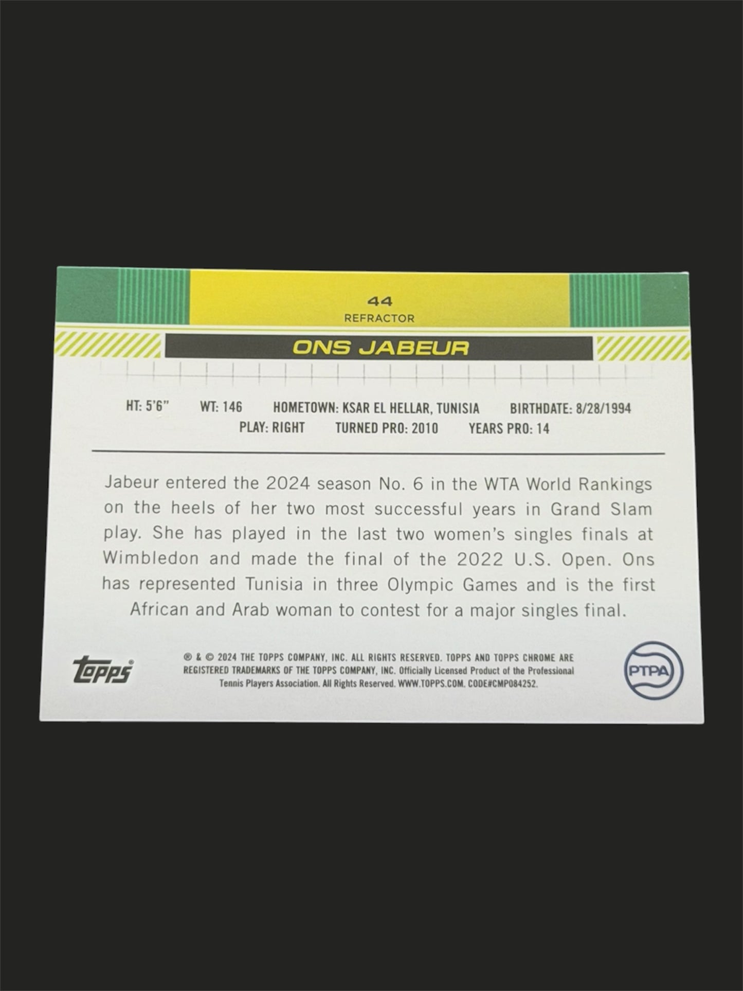2024 Topps Chrome Refractor Ons Jabeur