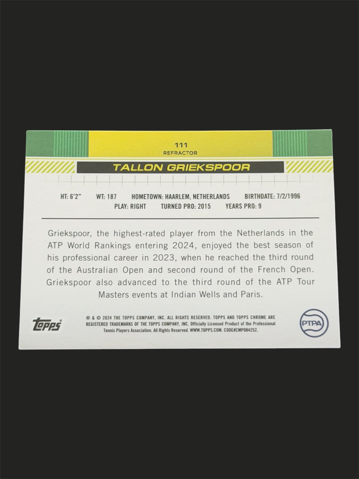 2024 Topps Chrome Refractor Tallon Griekspoor