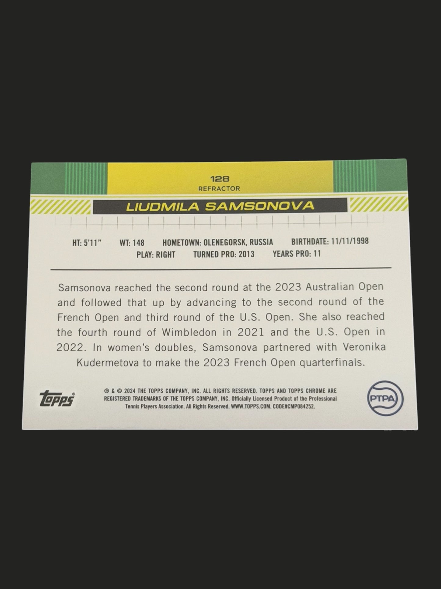 2024 Topps Chrome Liudmila Samsonova — Refractor tennis card