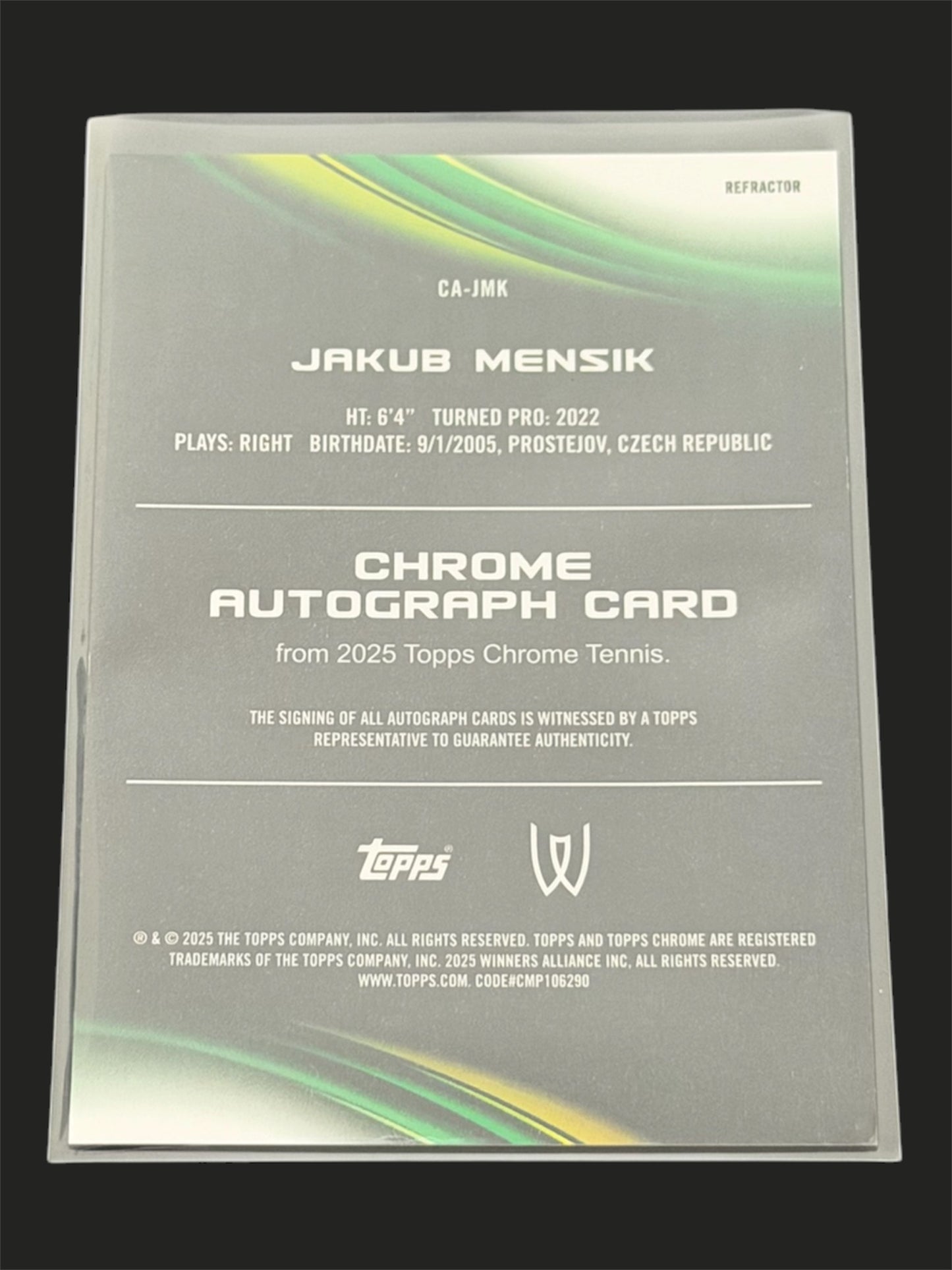 2025 Topps Chrome Refractor Autograph 70/99 Jakub Mensik