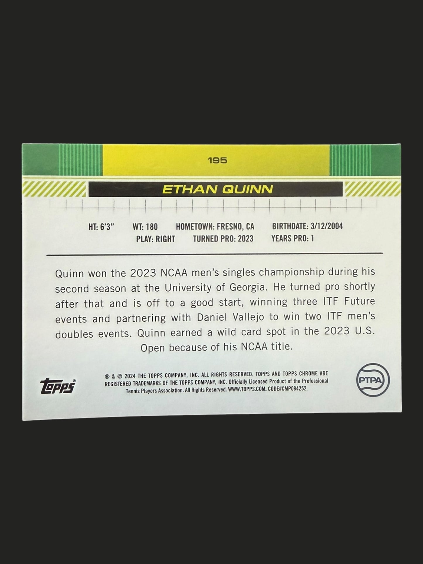 2024 Topps Chrome Sapphire Ethan Quinn